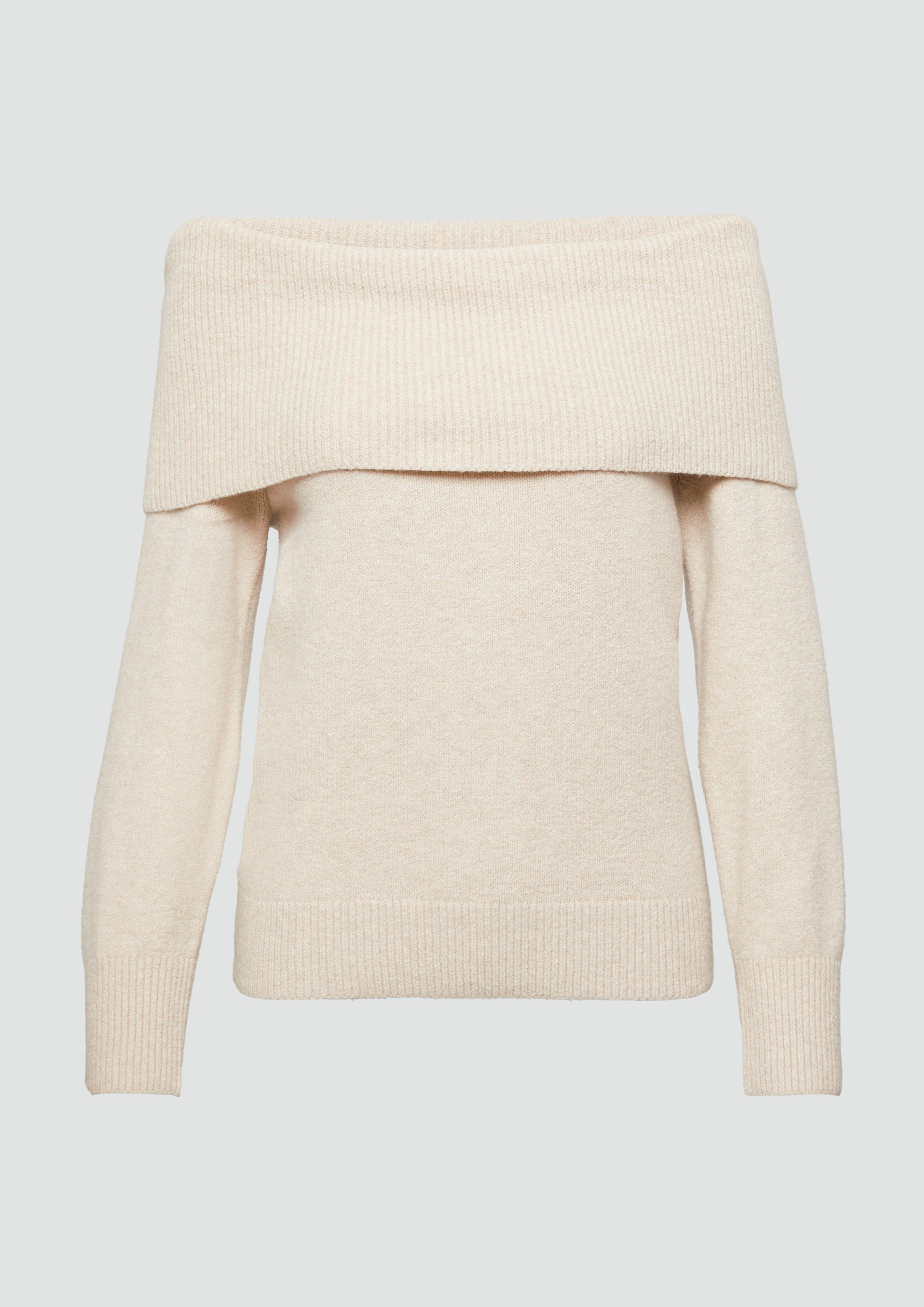 s.Oliver - Off-Shoulder Strickpullover mit Rippbündchen, Damen, Beige