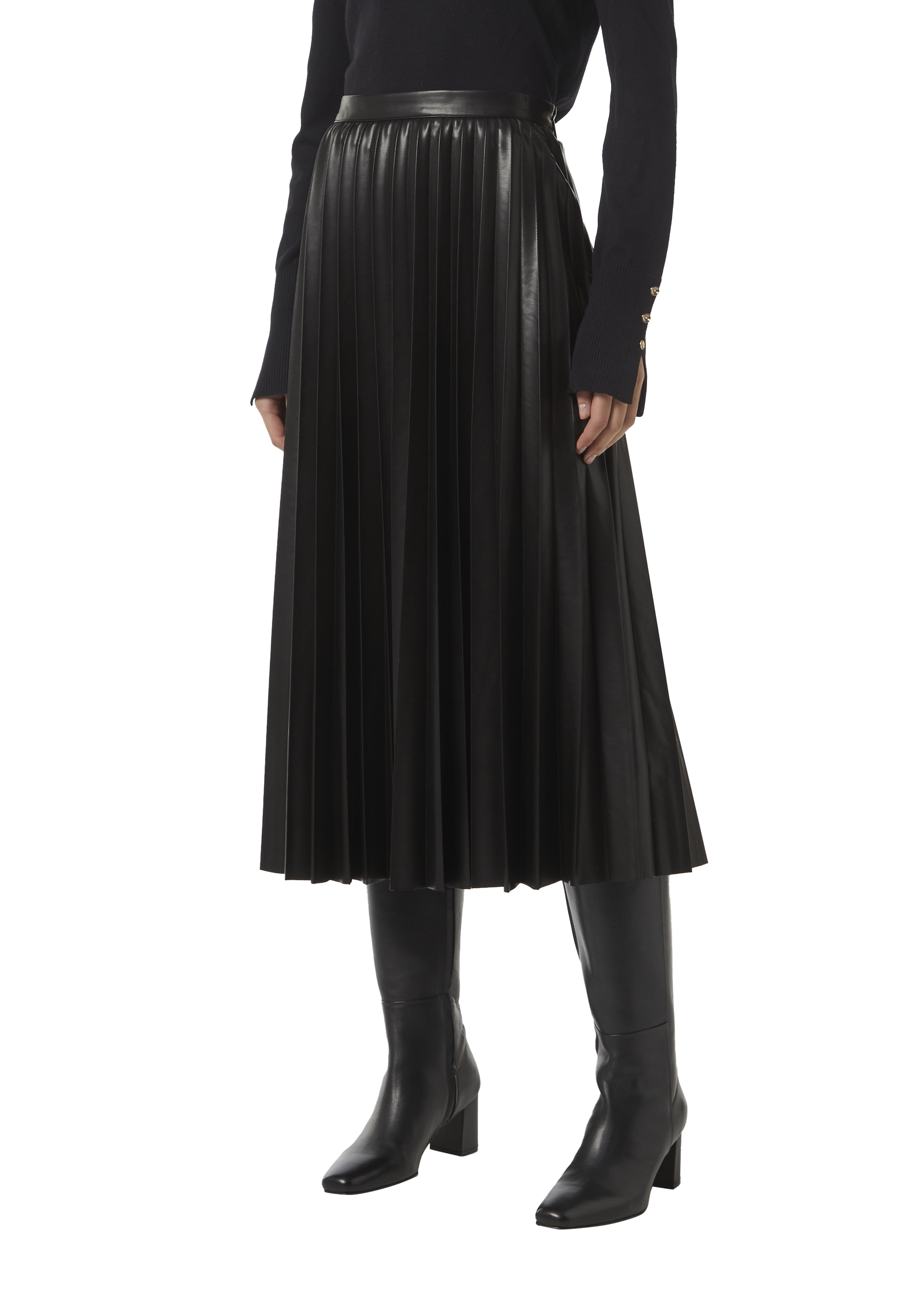 Pleated skirt in leather look with side zipper Black SCAYLE