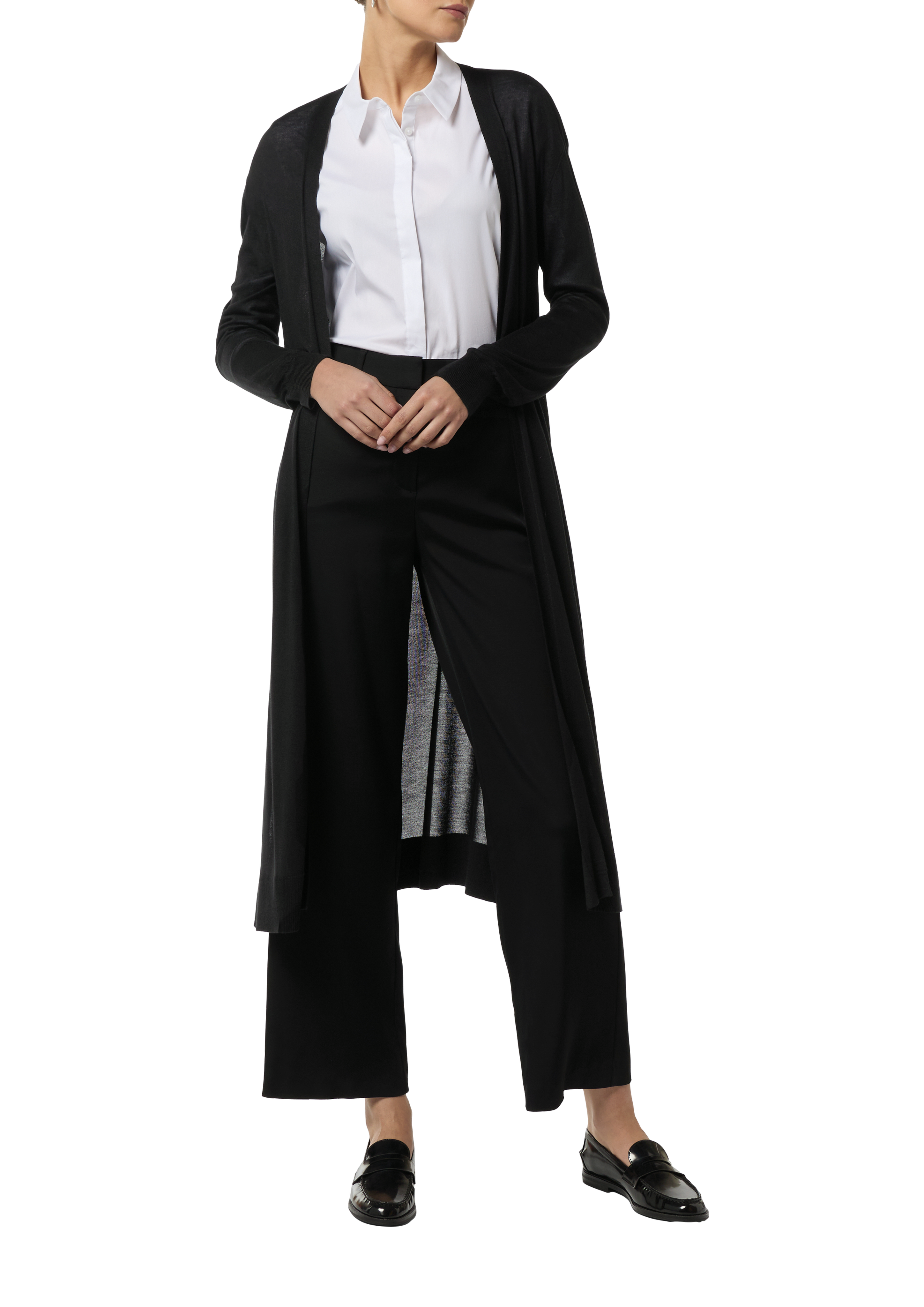Long cardigan with ribbed cuffs and hem with side slits