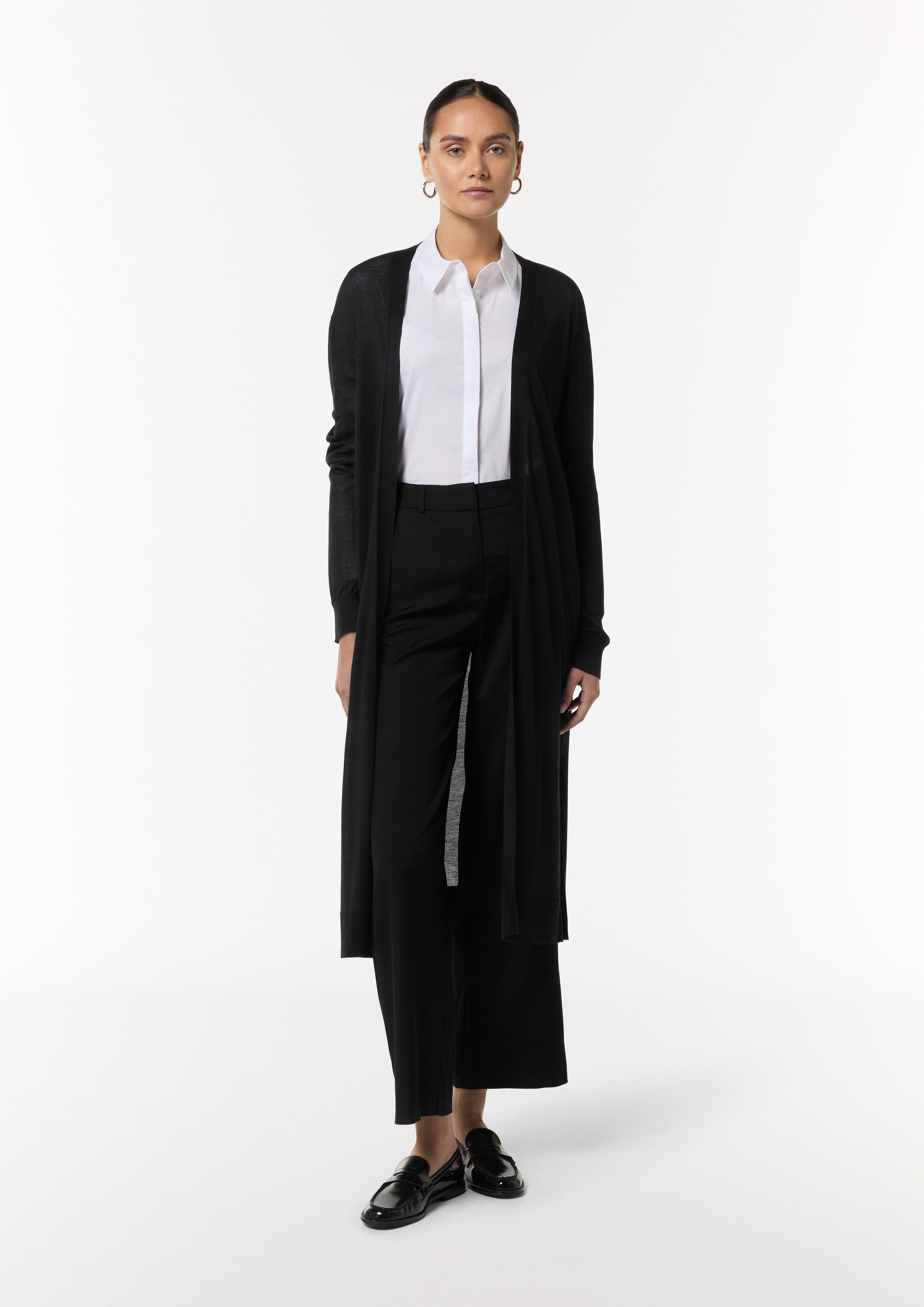 Long cardigan with ribbed cuffs and hem with side slits