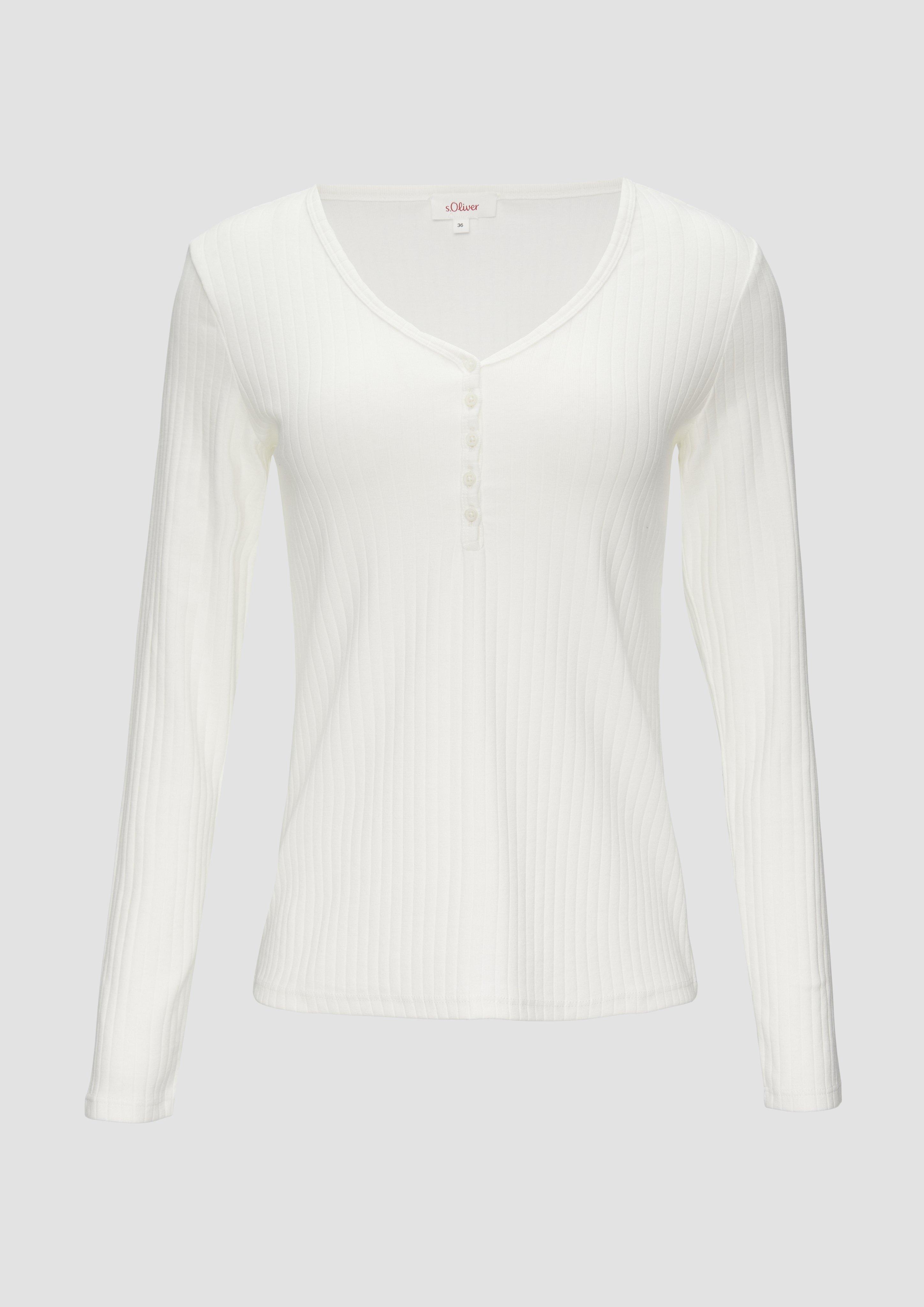 s.Oliver - Stretchiges Longsleeve mit Henleyausschnitt, Damen, creme