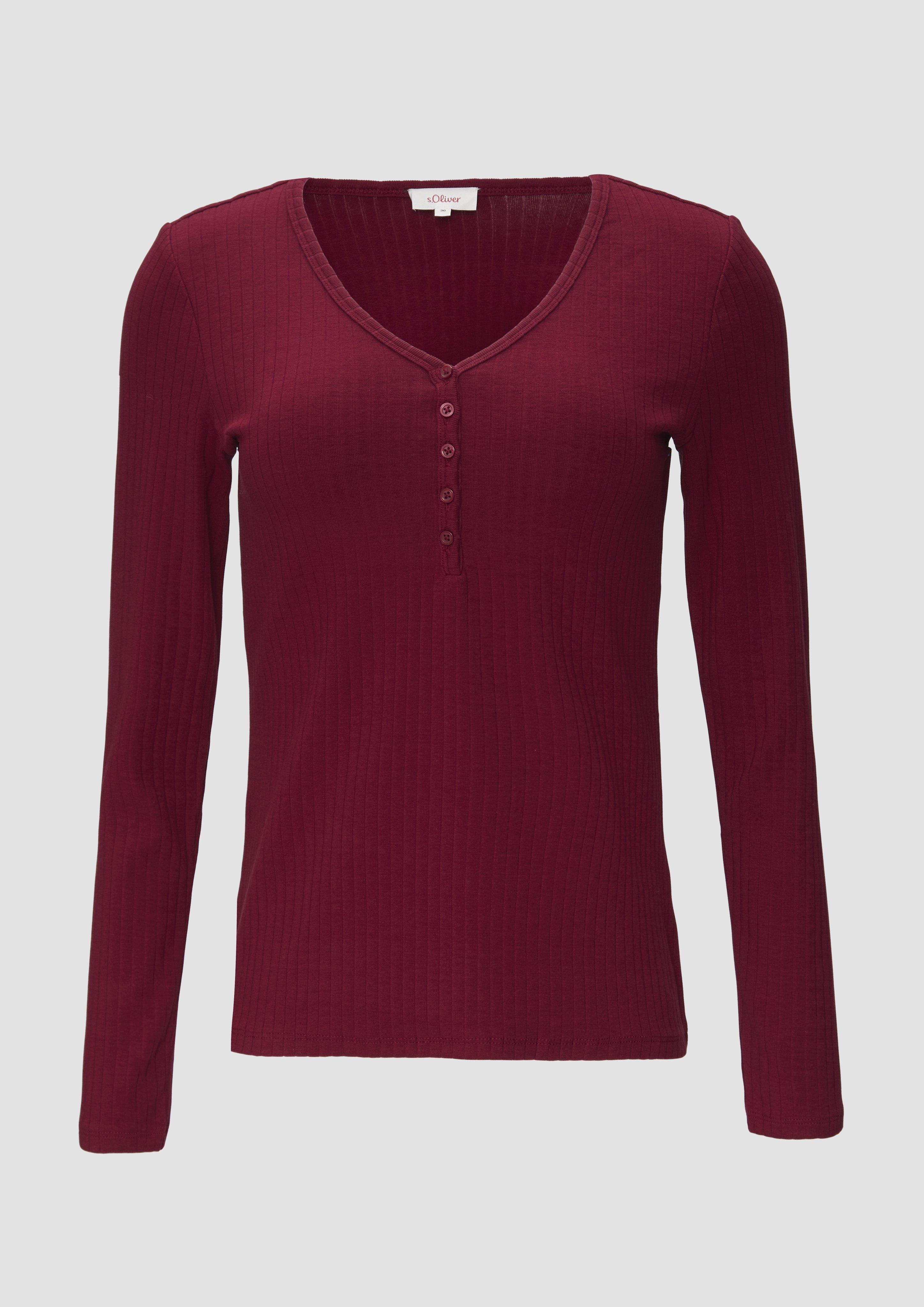 s.Oliver - Stretchiges Longsleeve mit Henleyausschnitt, Damen, rot