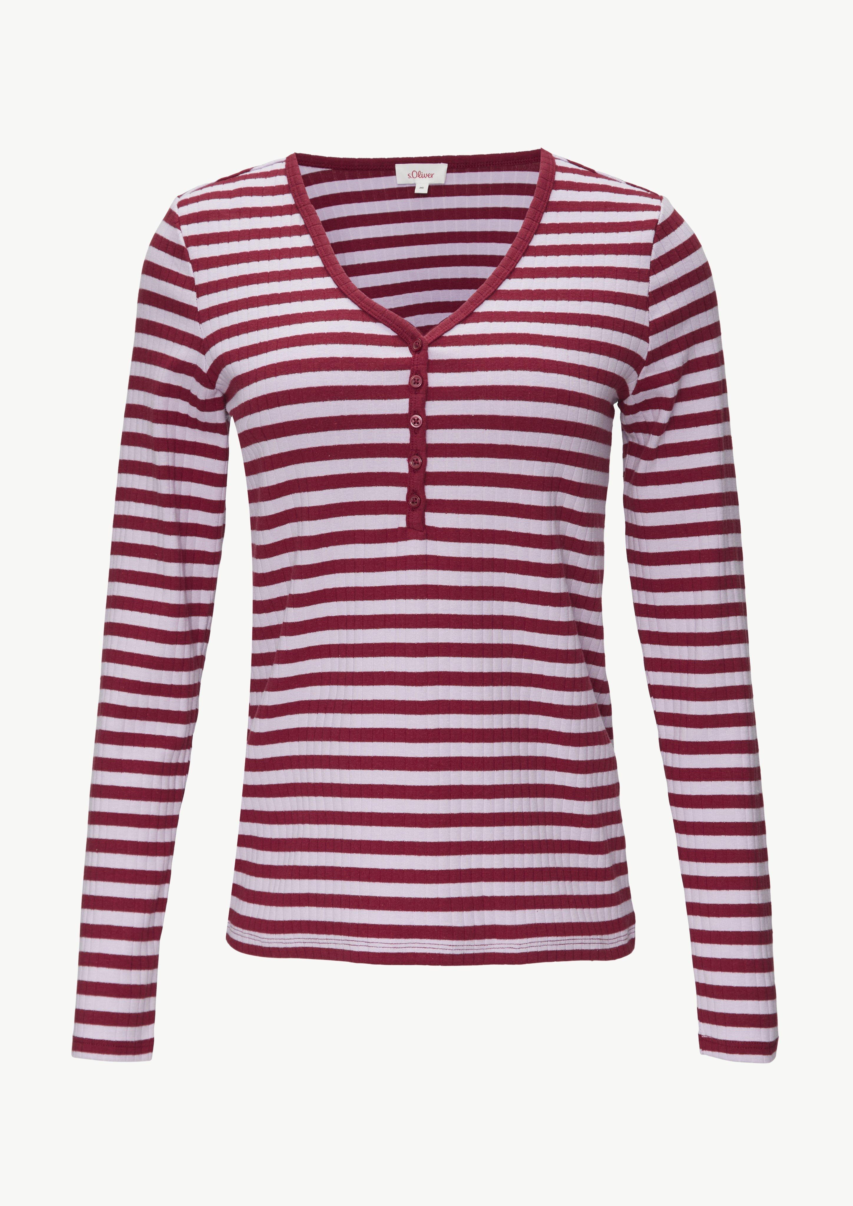 s.Oliver - Stretchiges Longsleeve mit Henleyausschnitt, Damen, pink|rot