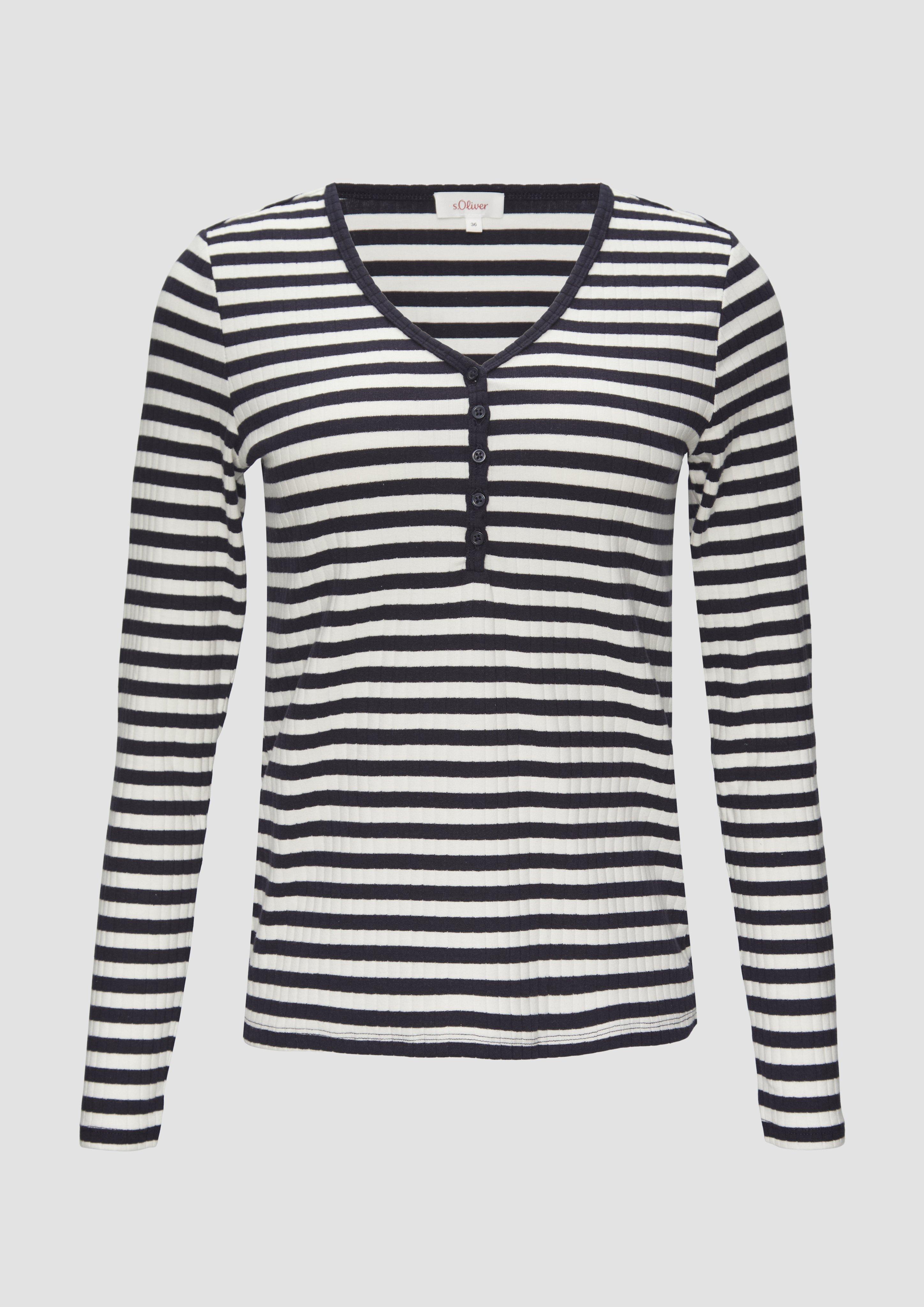 Thumbnail - s.Oliver - Stretchiges Longsleeve mit Henleyausschnitt, Damen, blau|weiß
