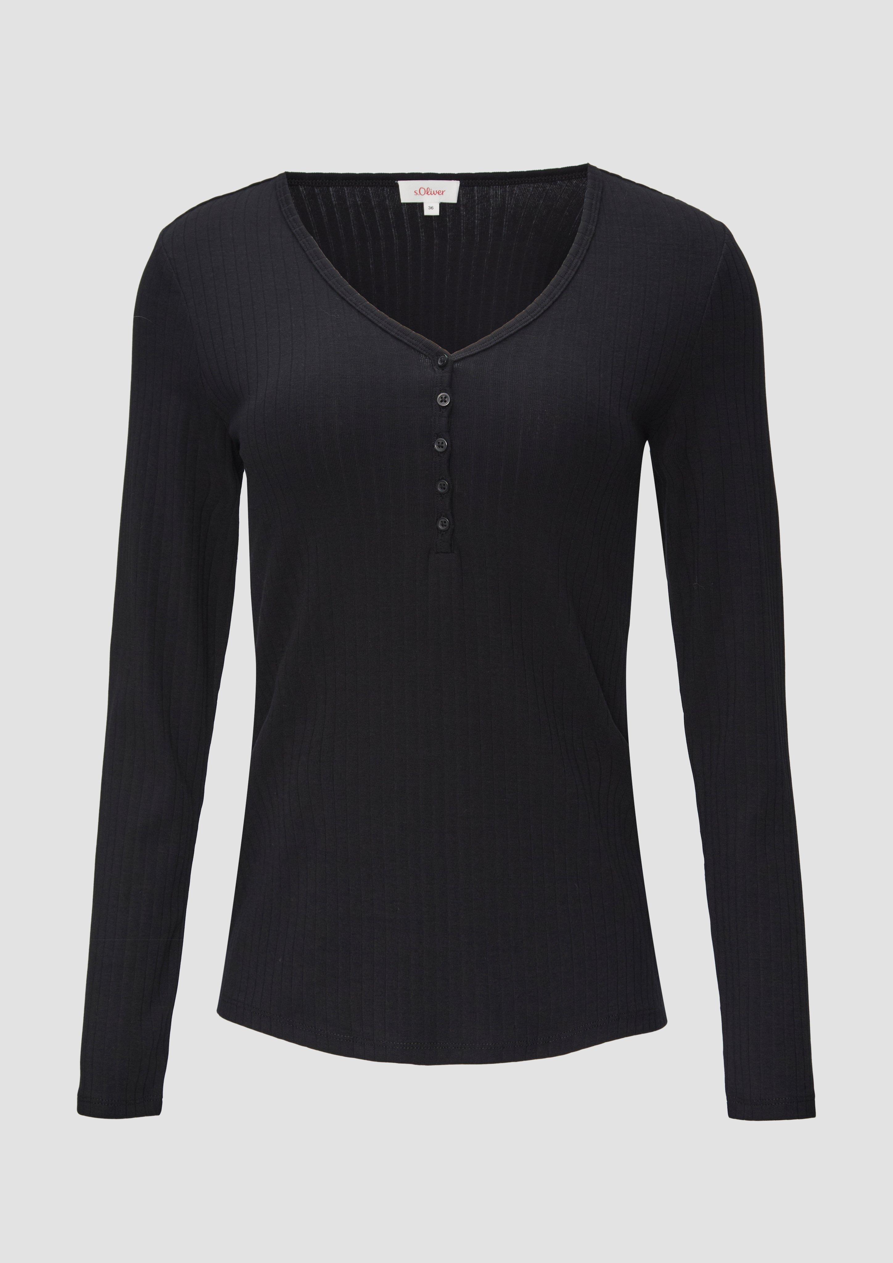 s.Oliver - Stretchiges Longsleeve mit Henleyausschnitt, Damen, schwarz