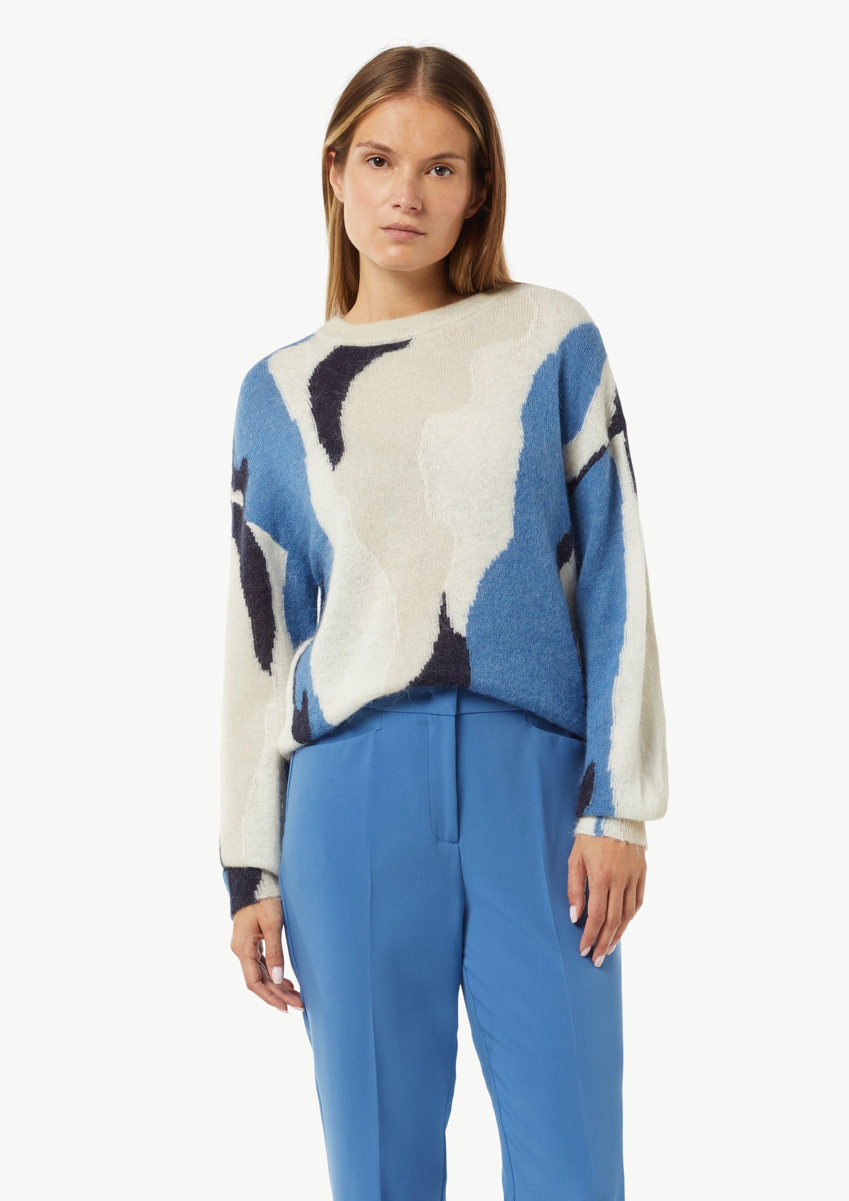 Pullover mit Intarsie aus Alpakamix blau Comma