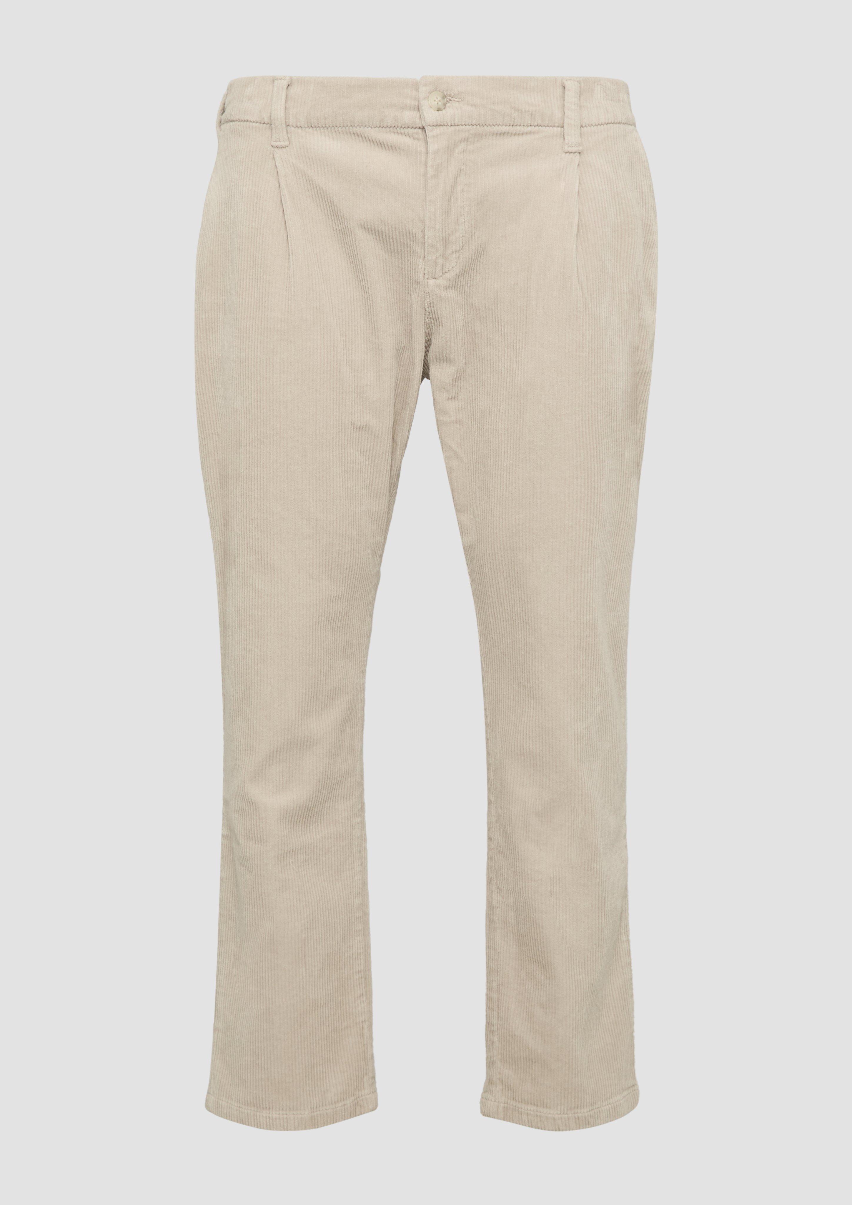 s.Oliver - Cord-Chino aus Baumwollstretch mit Bundfalten, Herren, Beige