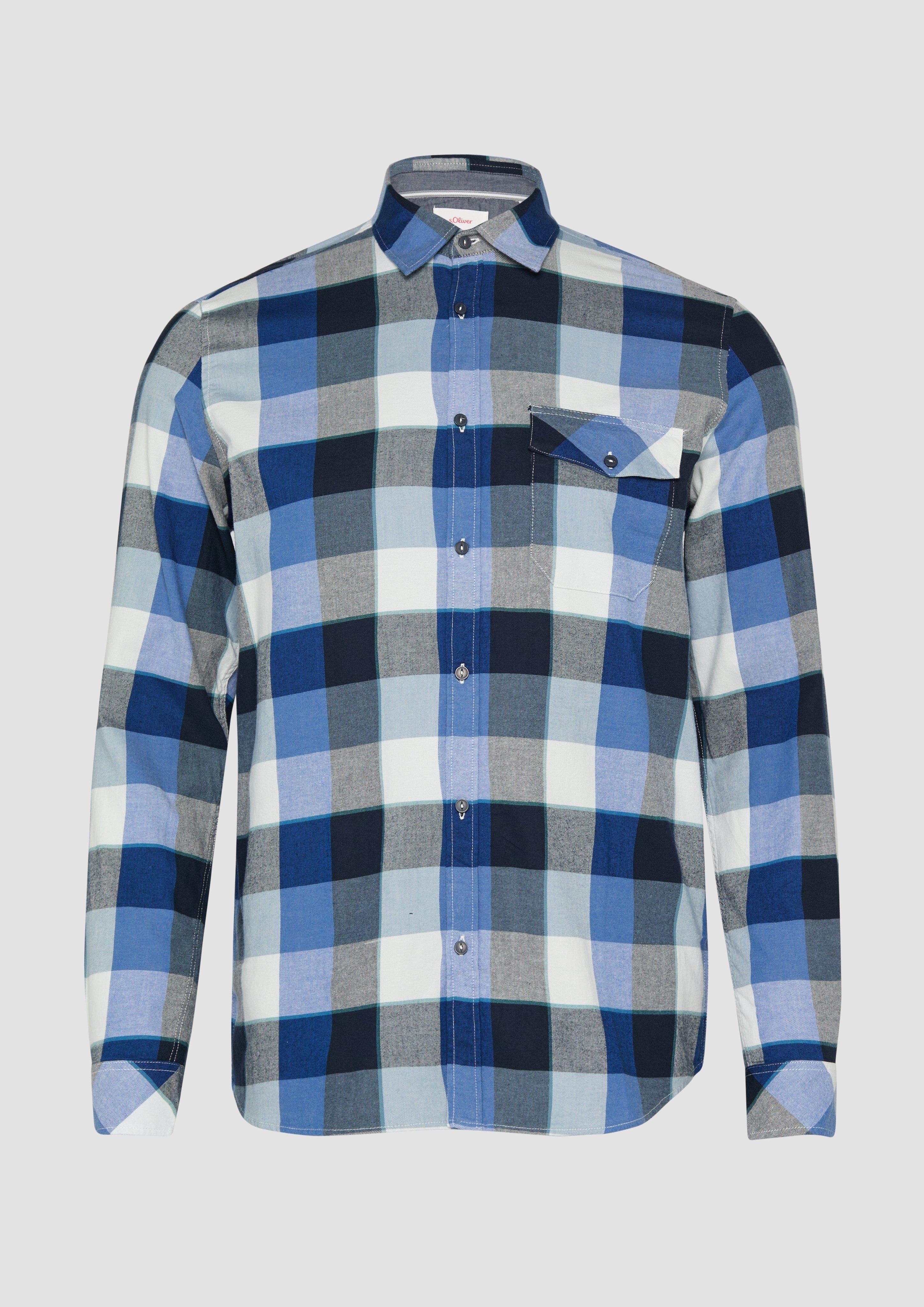 s.Oliver - Regular Fit: Kariertes Flanellhemd mit Brusttasche, Herren, blau