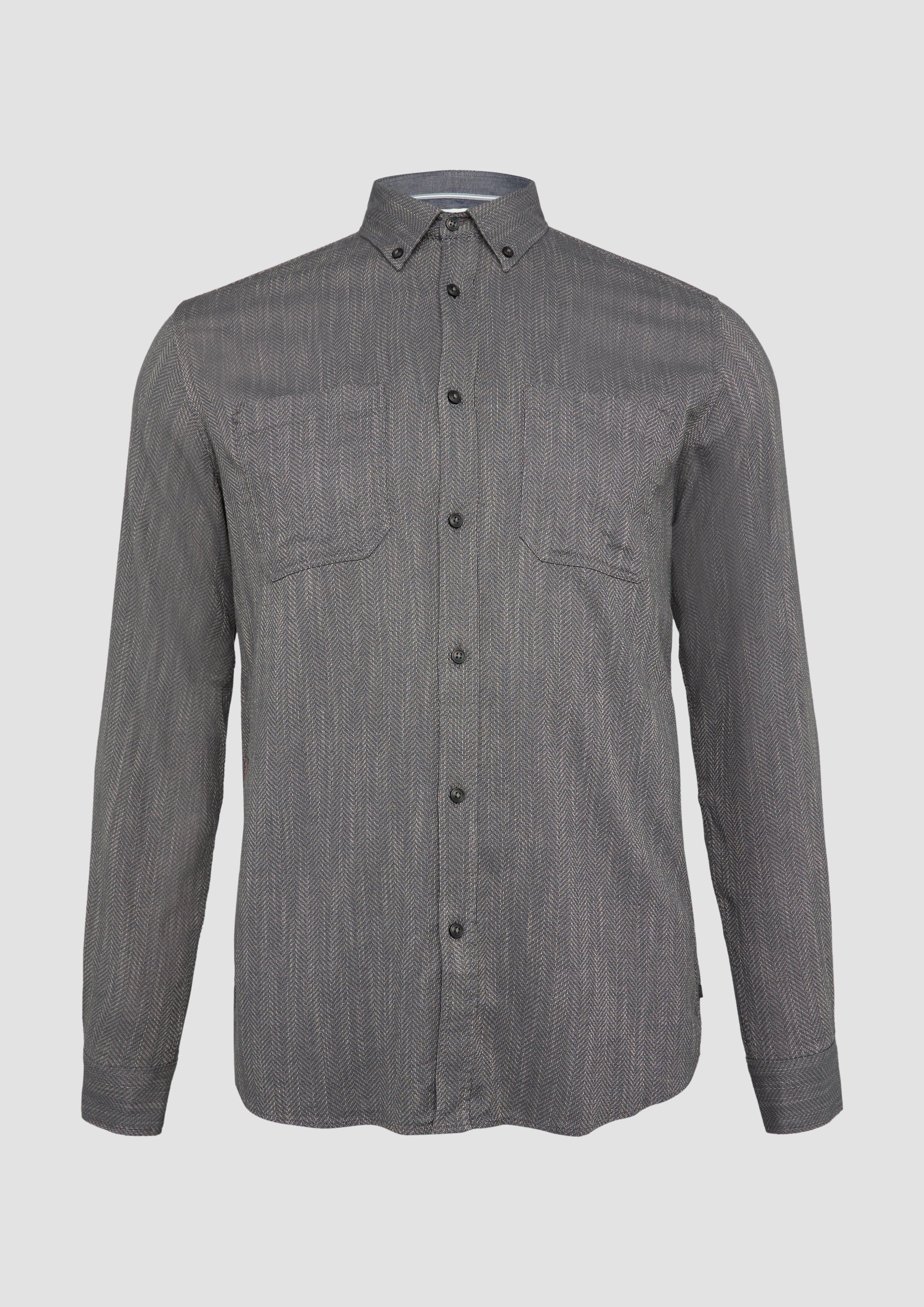 Thumbnail - s.Oliver - Regular Fit: Strukturiertes Hemd mit Fischgratmuster, Herren, grau
