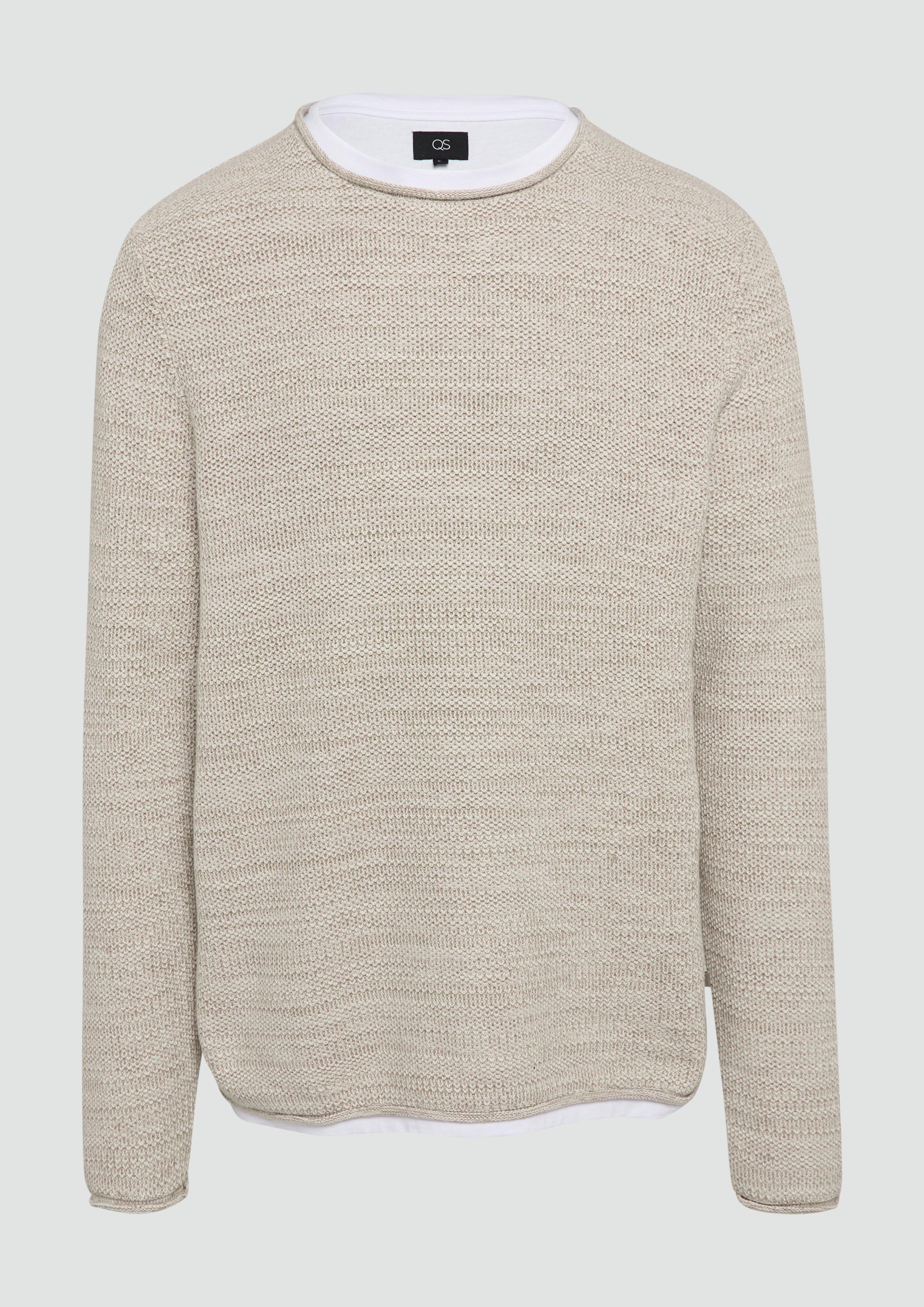 QS - Melierter Strickpullover mit Layering-Detail, Herren, braun