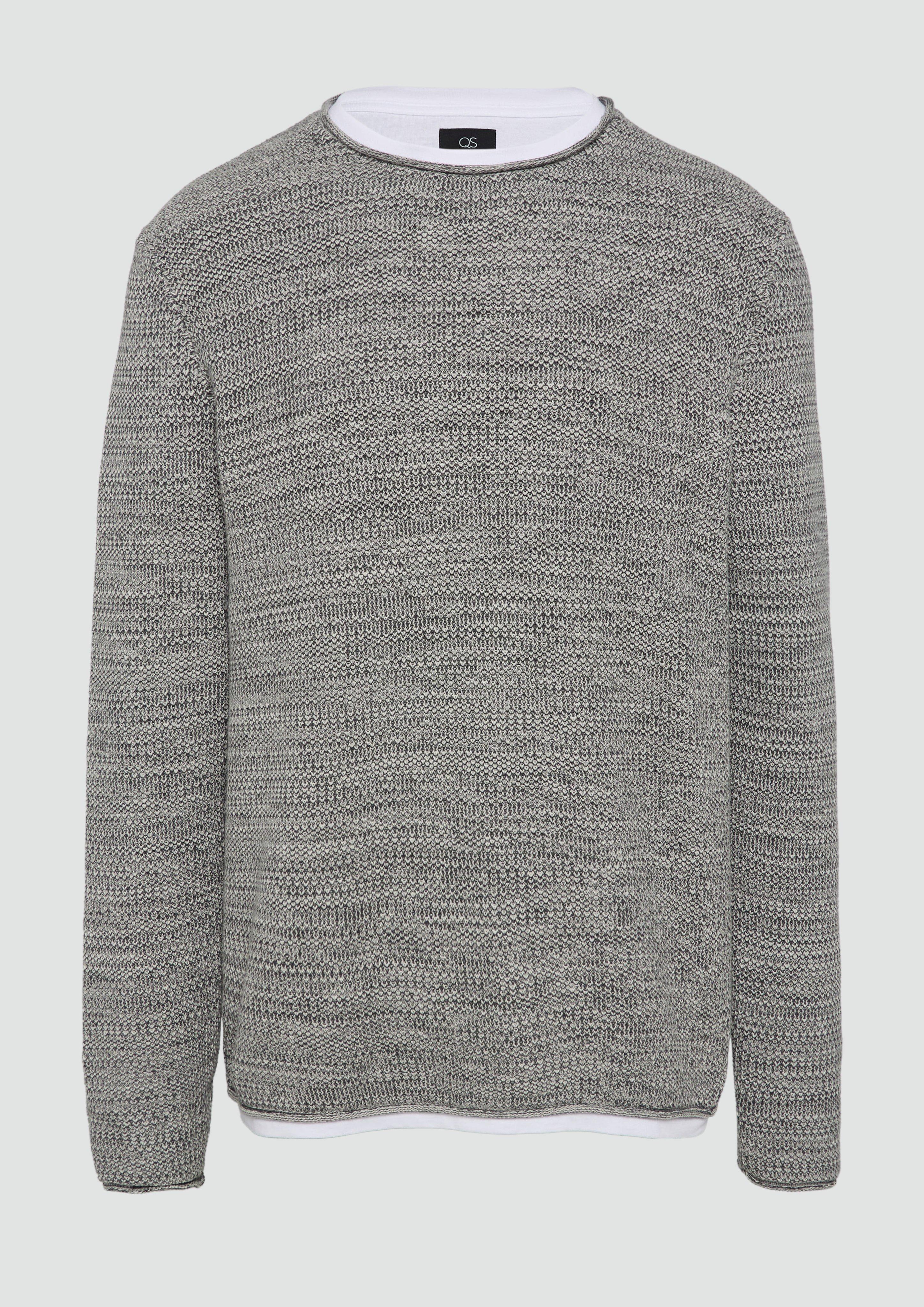 QS - Melierter Strickpullover mit Layering-Detail, Herren, grau