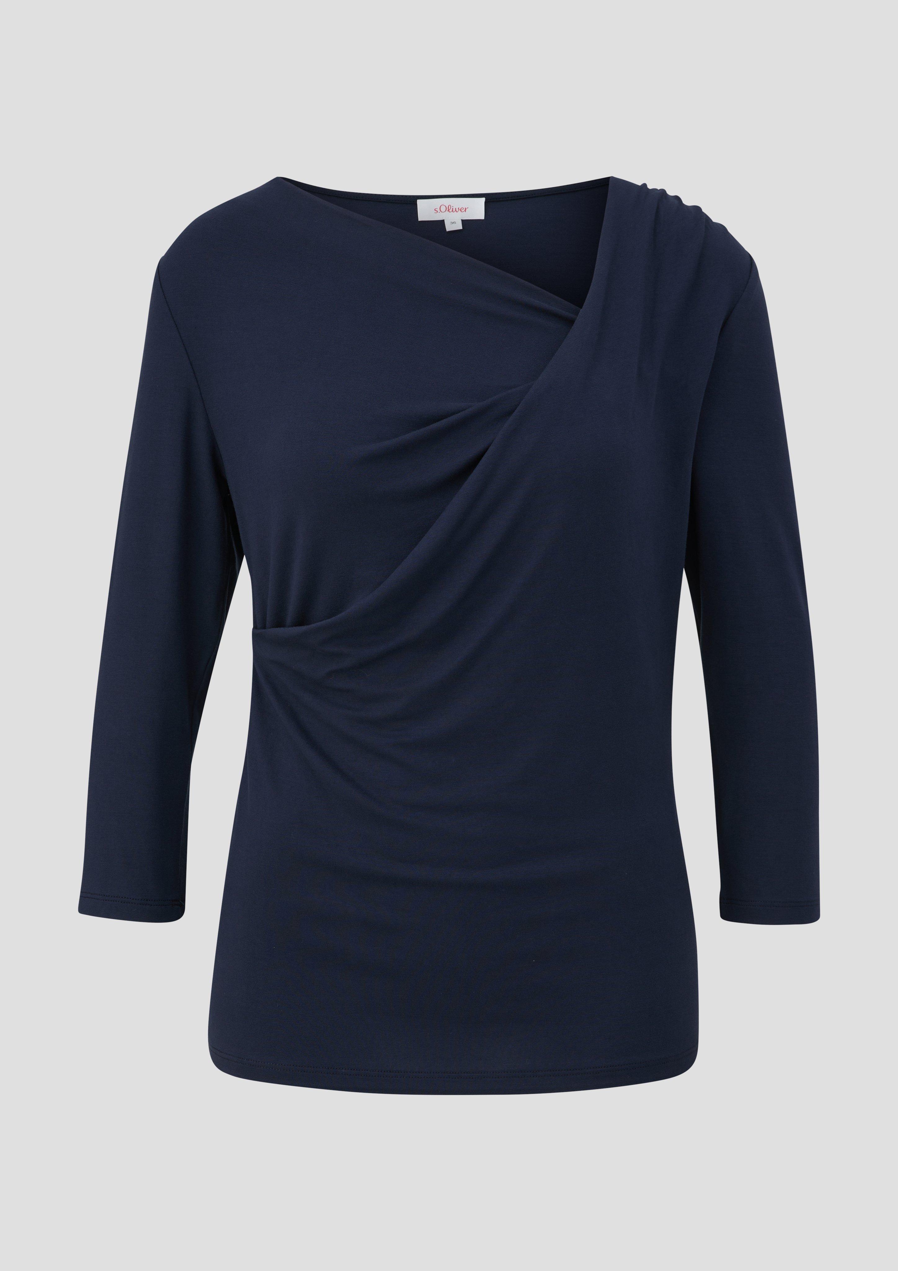 s.Oliver - Viskosestretch-Shirt mit Drapierung, Damen, blau