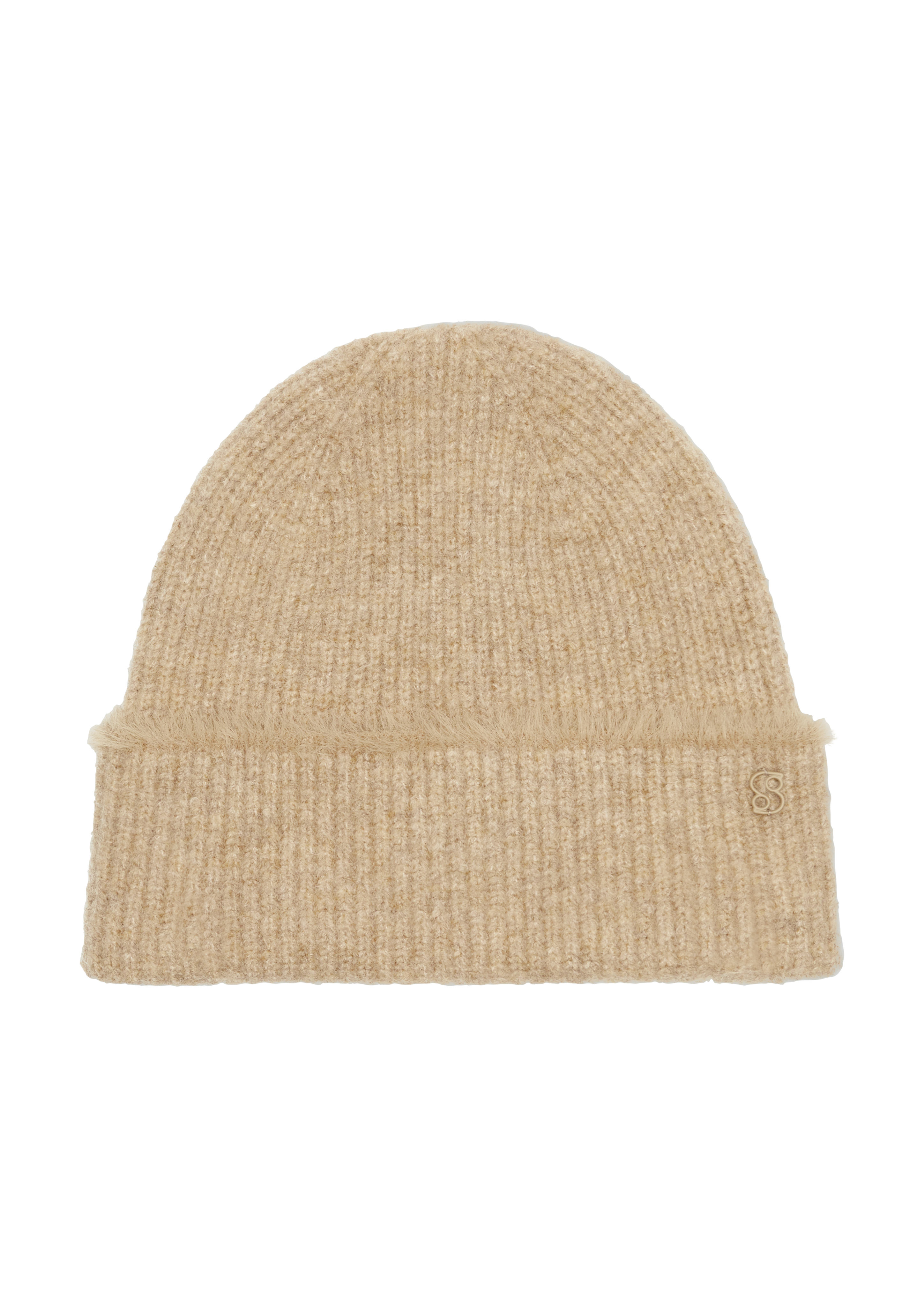 s.Oliver - Wollmix-Strickmütze mit Fransen, Damen, Beige