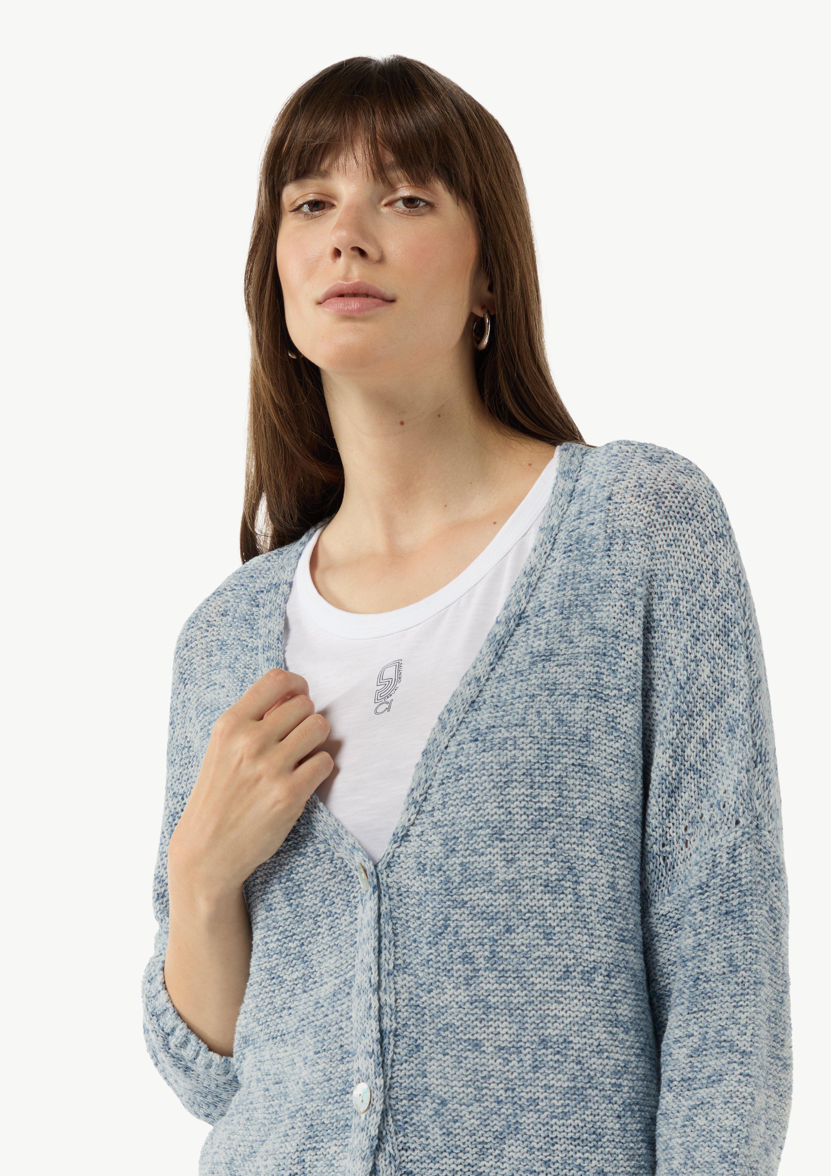 Cotton blend cardigan with ribbed trims - Blue | SCAYLE