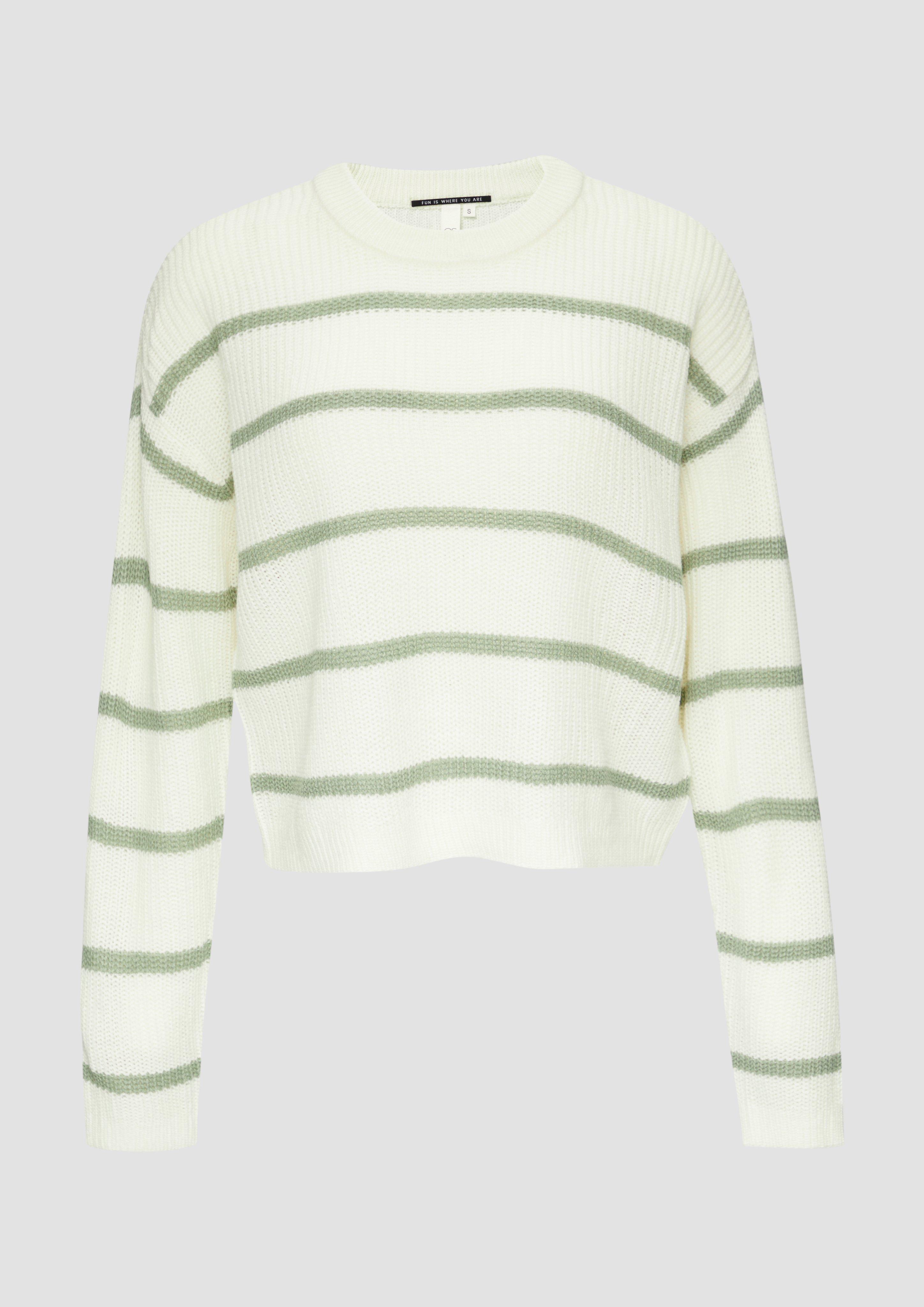 QS - Strickpullover mit Ringeln, Damen, creme|grün