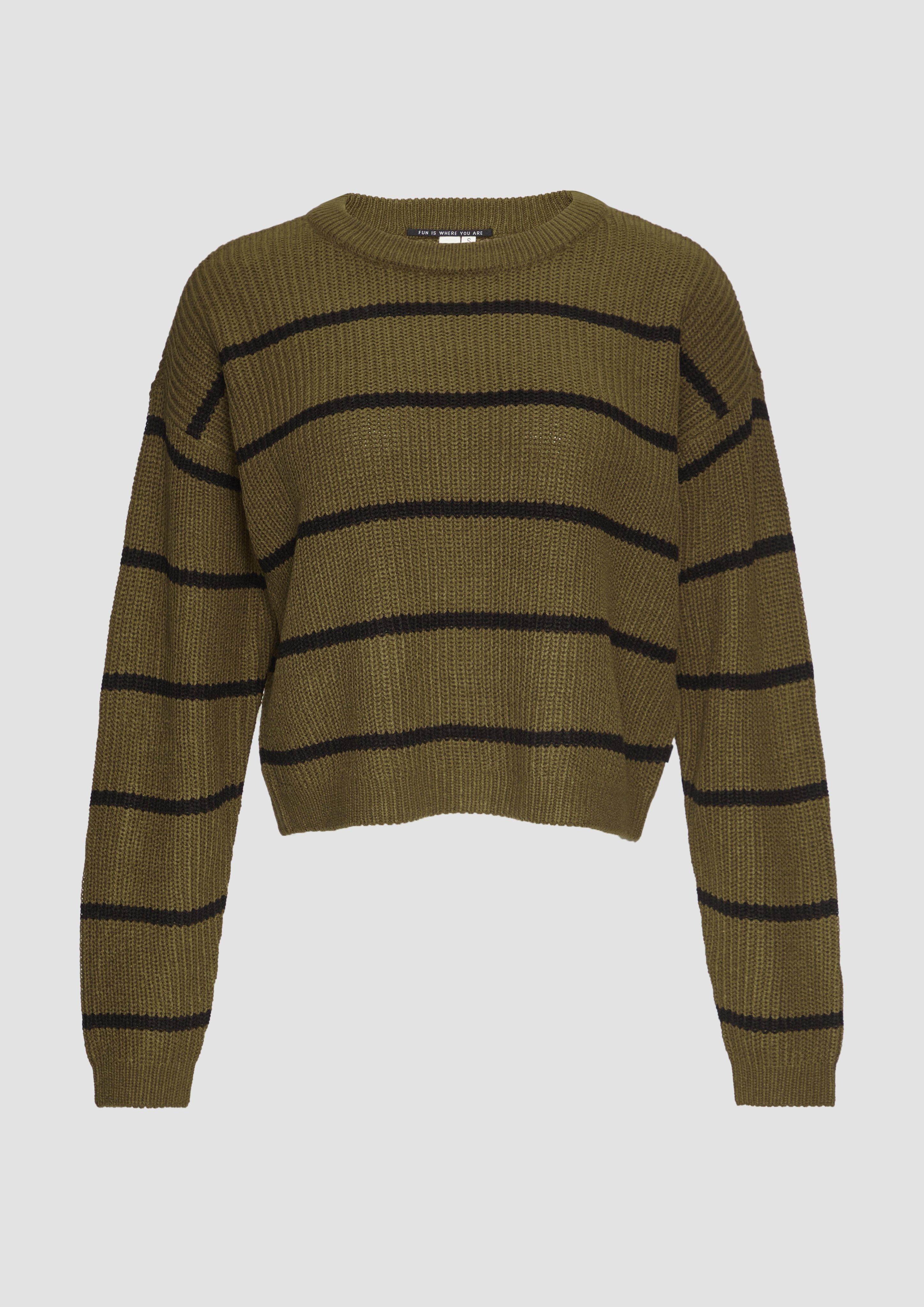 QS - Strickpullover mit Ringeln, Damen, olive|schwarz