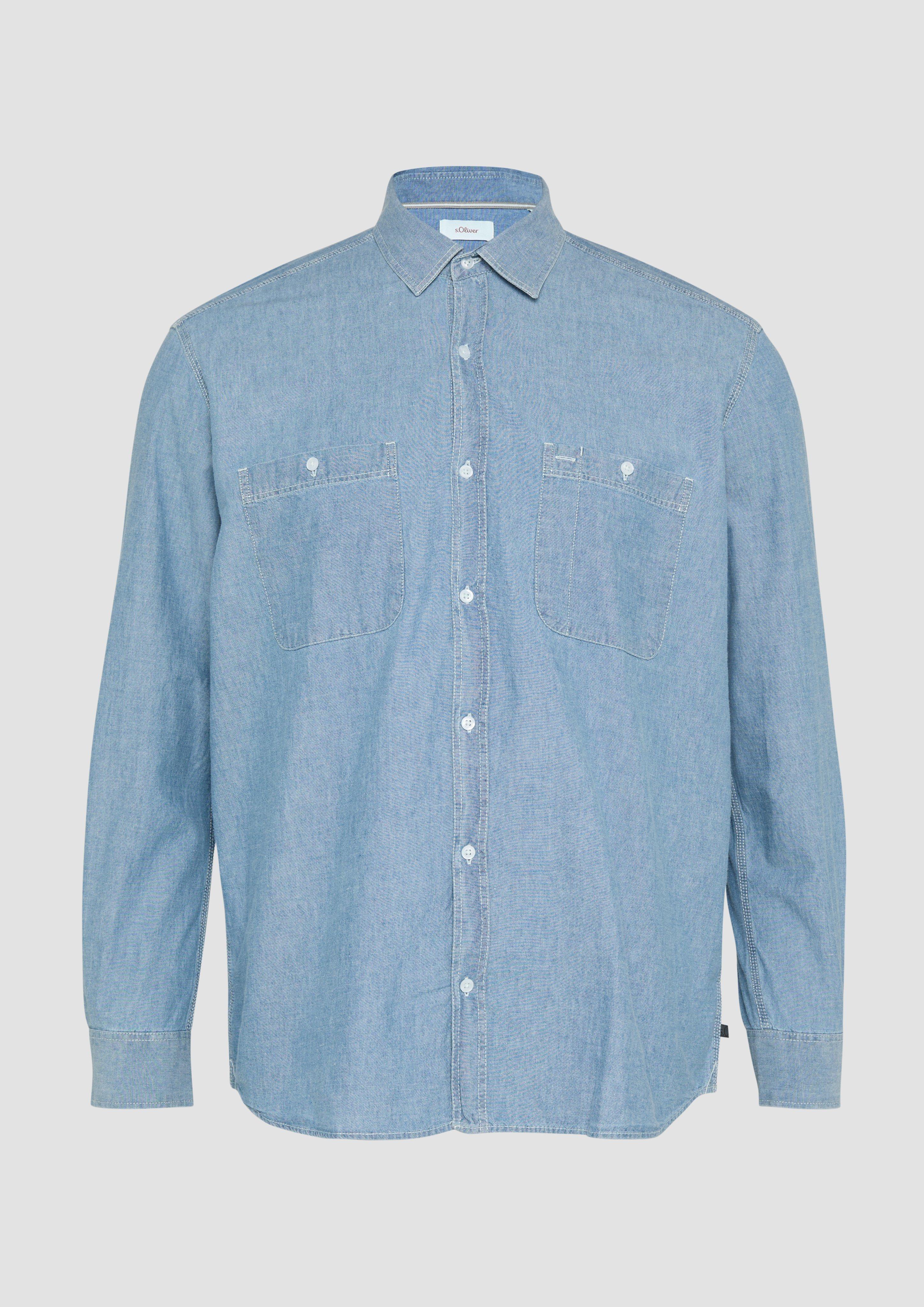 s.Oliver - Regular Fit: Baumwollhemd aus Chambray, Herren, blau