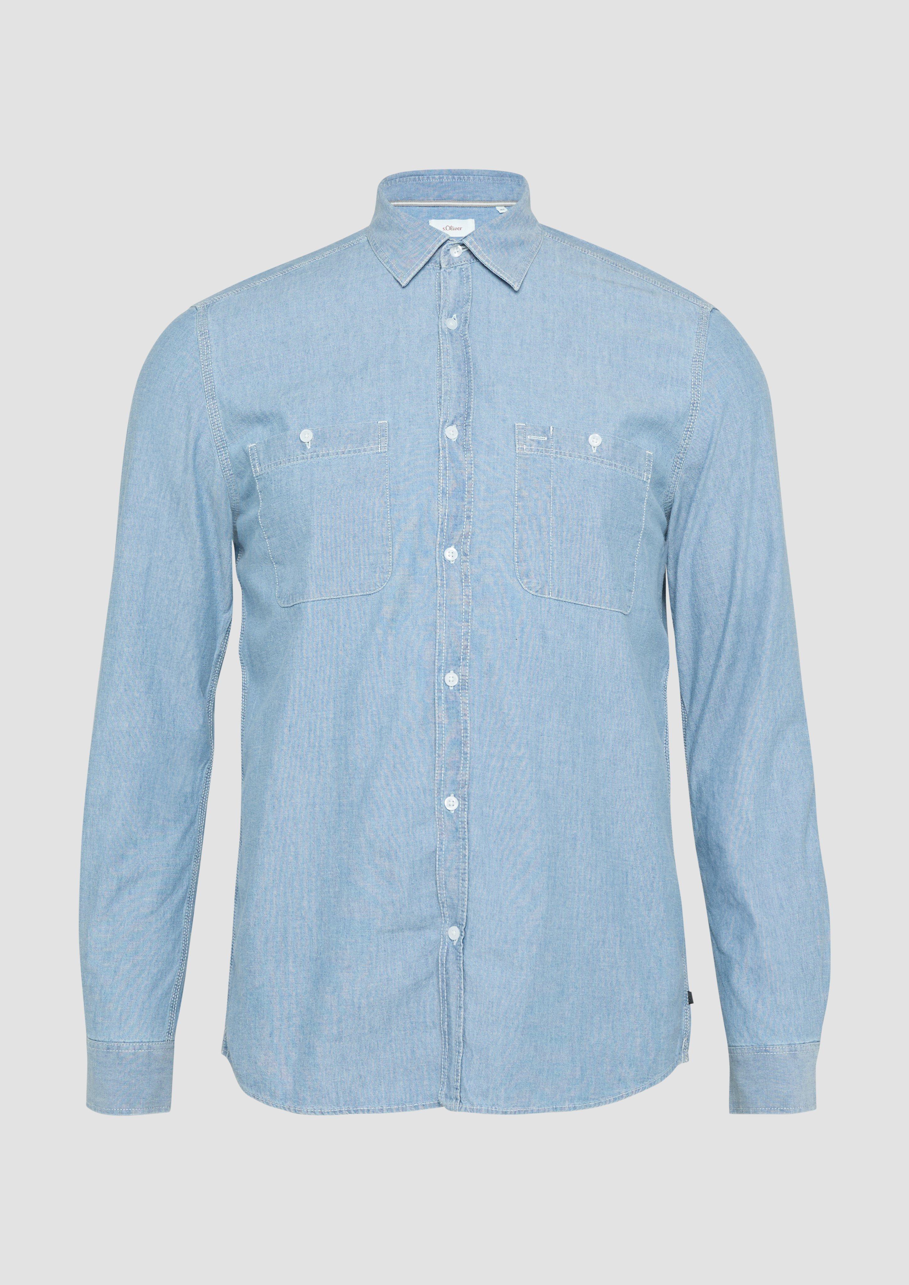 s.Oliver - Regular Fit: Baumwollhemd aus Chambray, Herren, blau