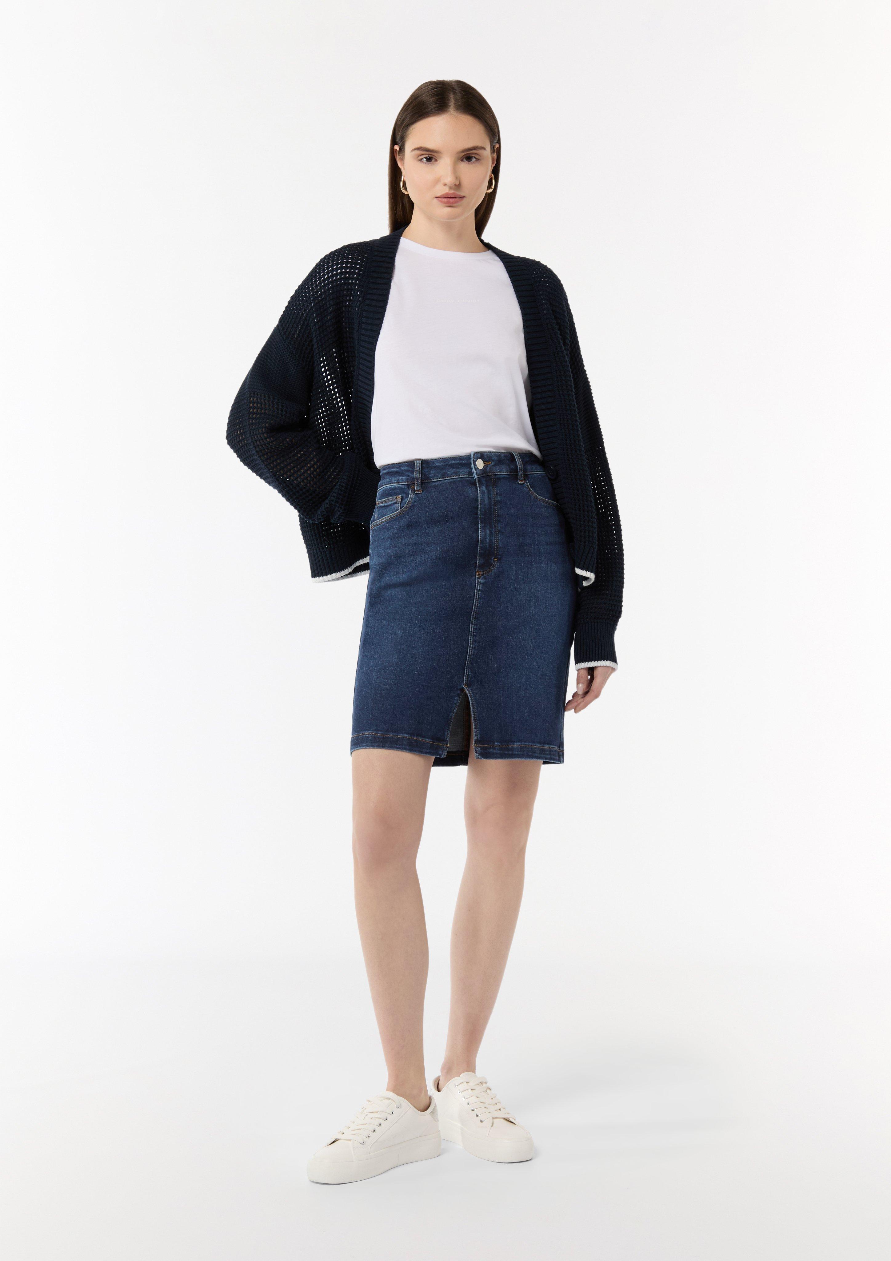 Denim skirt with slit at the front - Blue | SCAYLE