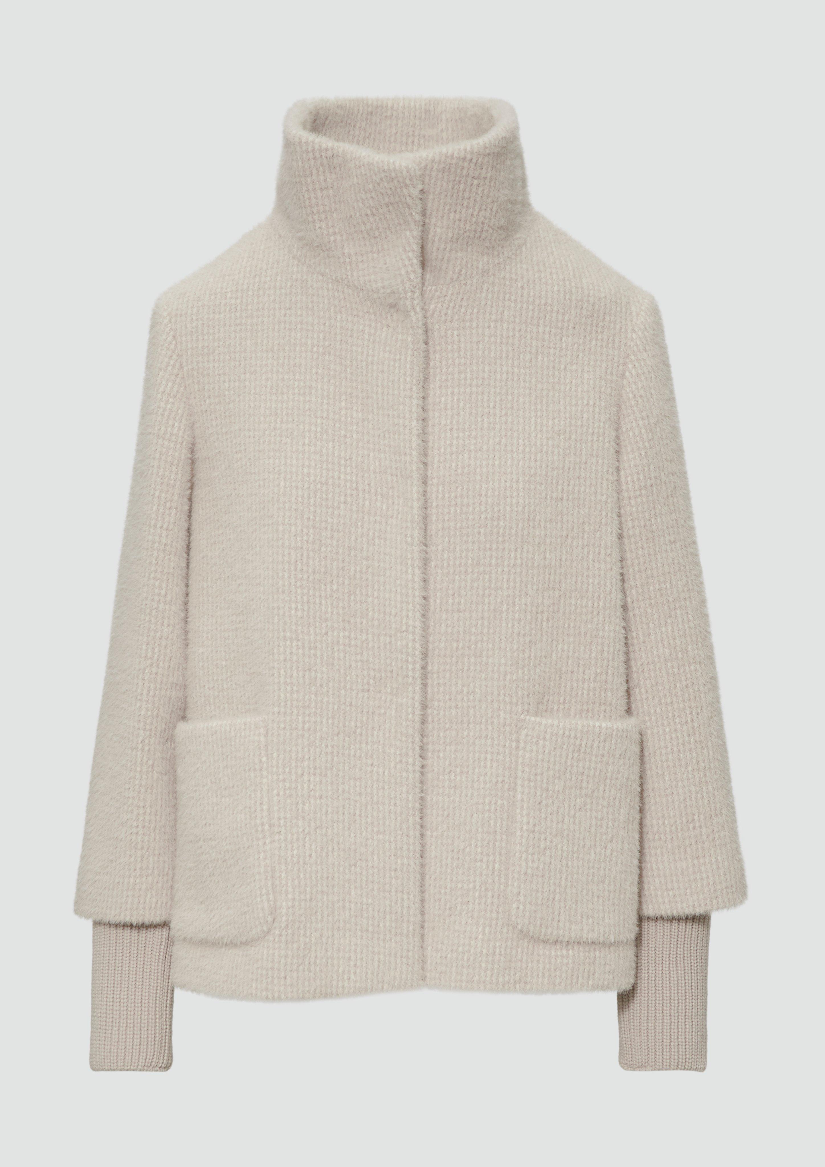 s.Oliver - Flauschige Jacke mit Strickbündchen am Ärmel, Damen, Beige