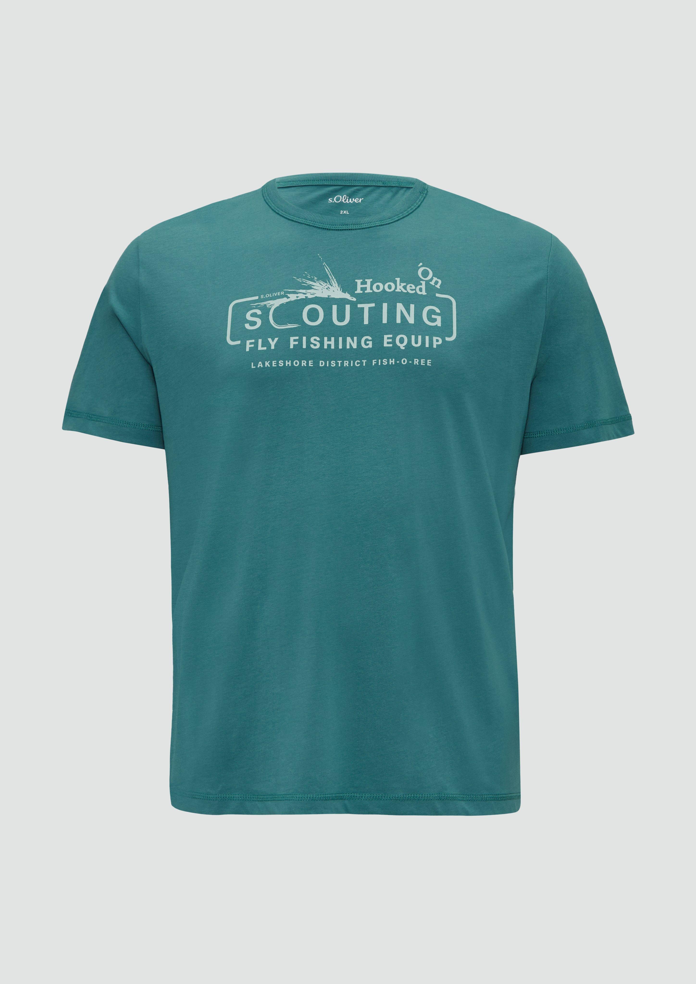 s.Oliver - Baumwollshirt mit Frontprint, Herren, Blau