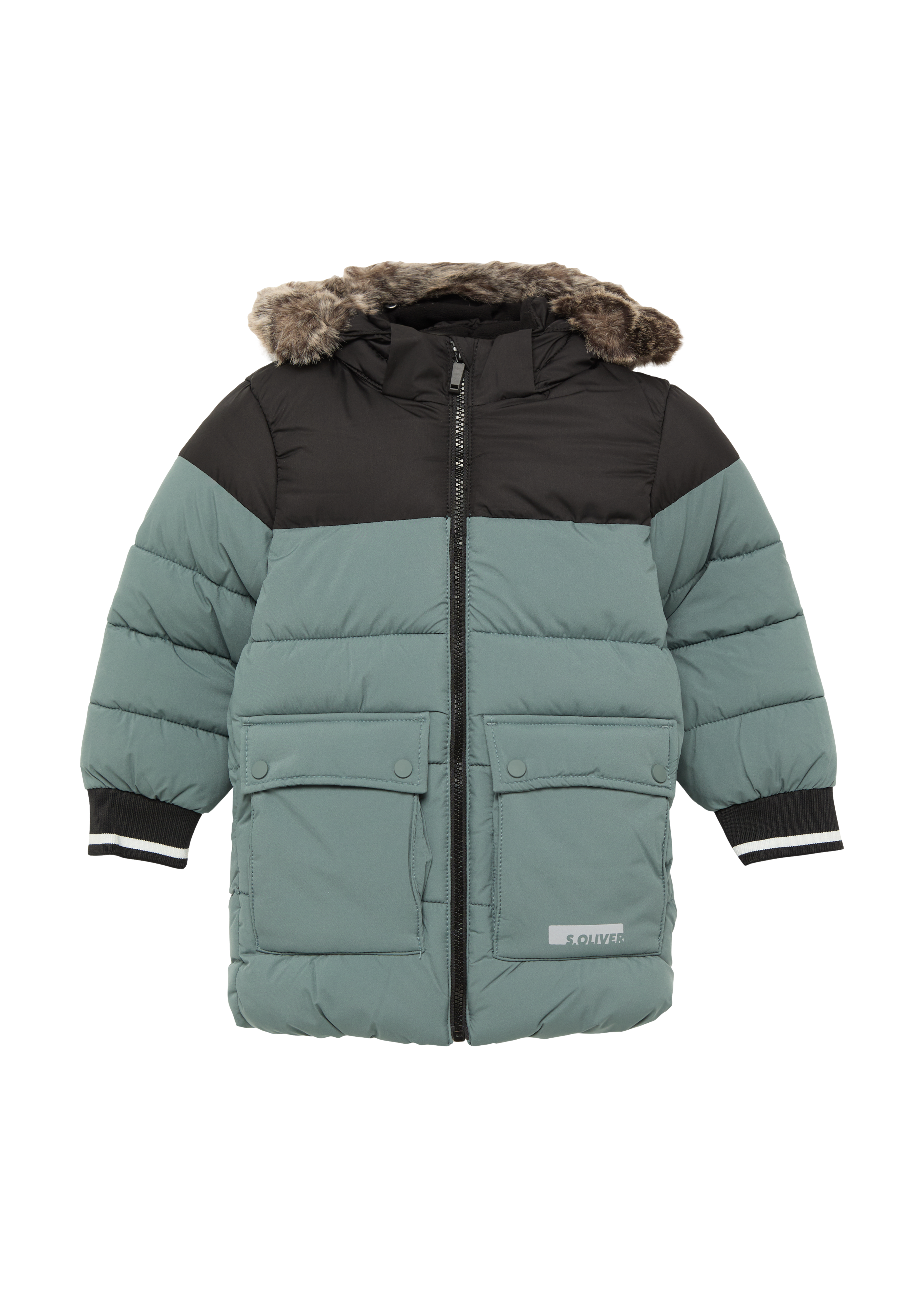 s.Oliver - Steppmantel in Bicolour-Optik und abnehmbarem Fell, Kinder, grau