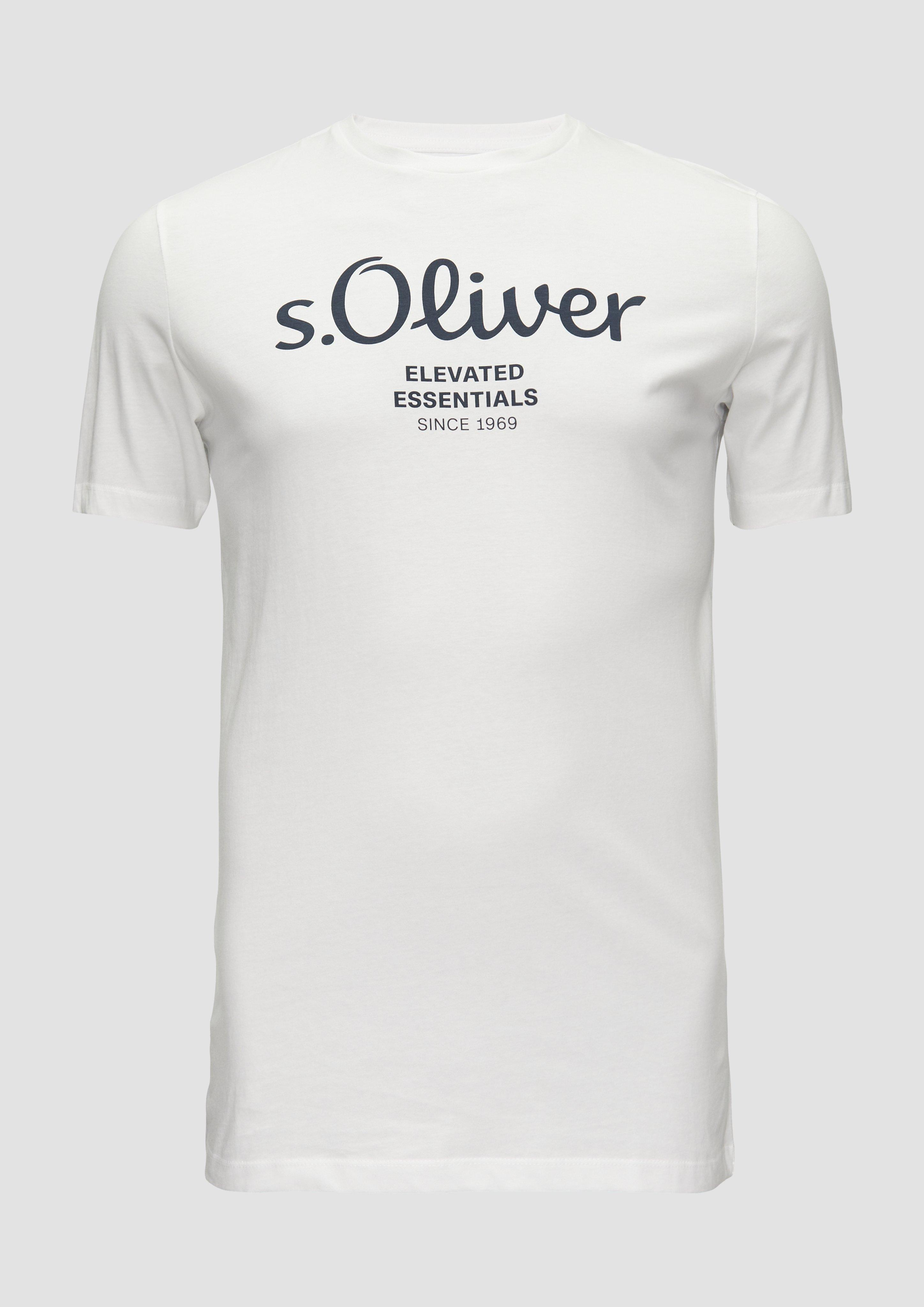 s.Oliver - T-Shirt mit Logo-Print, Herren, weiß