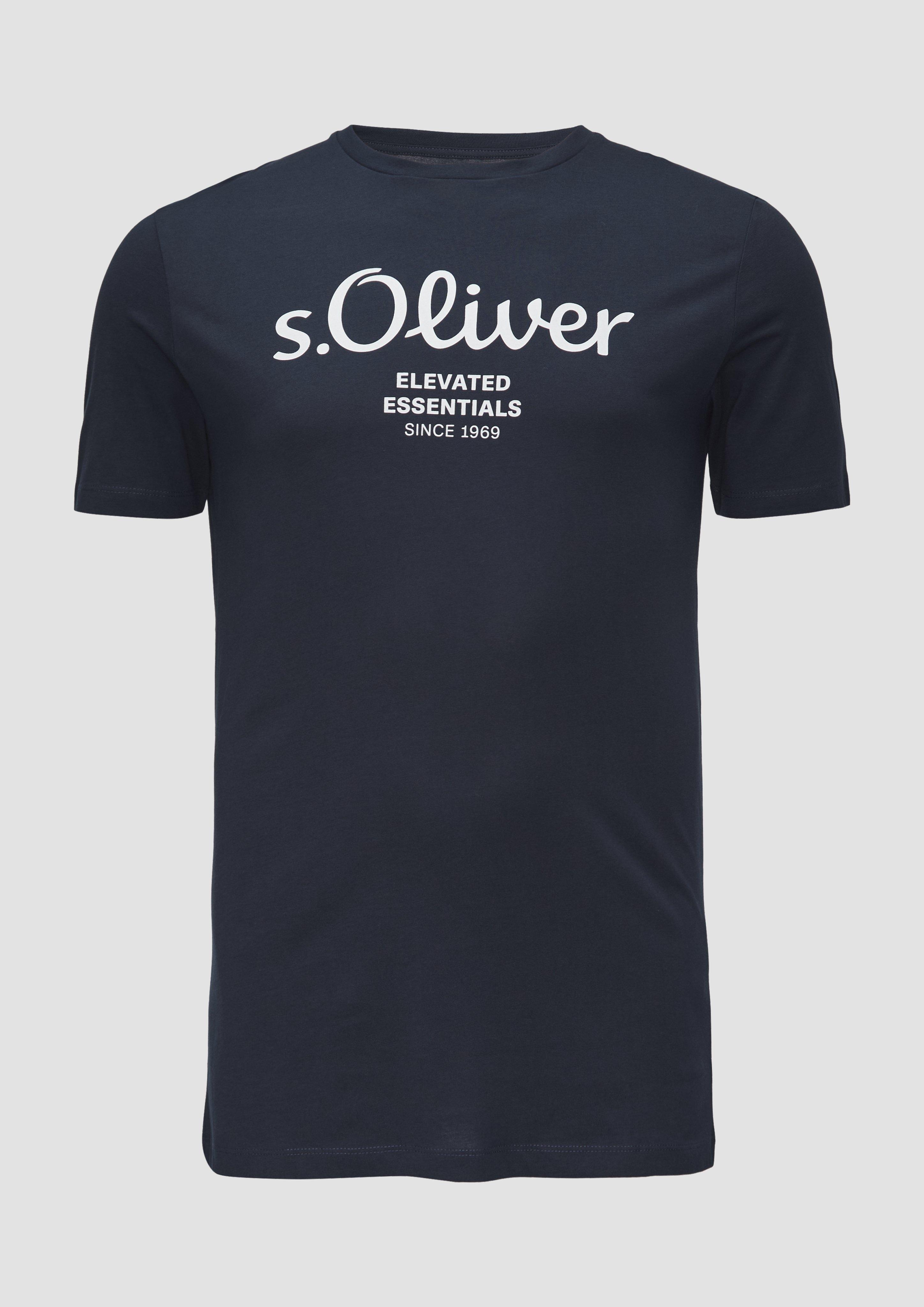 s.Oliver - T-Shirt mit Logo-Print, Herren, blau