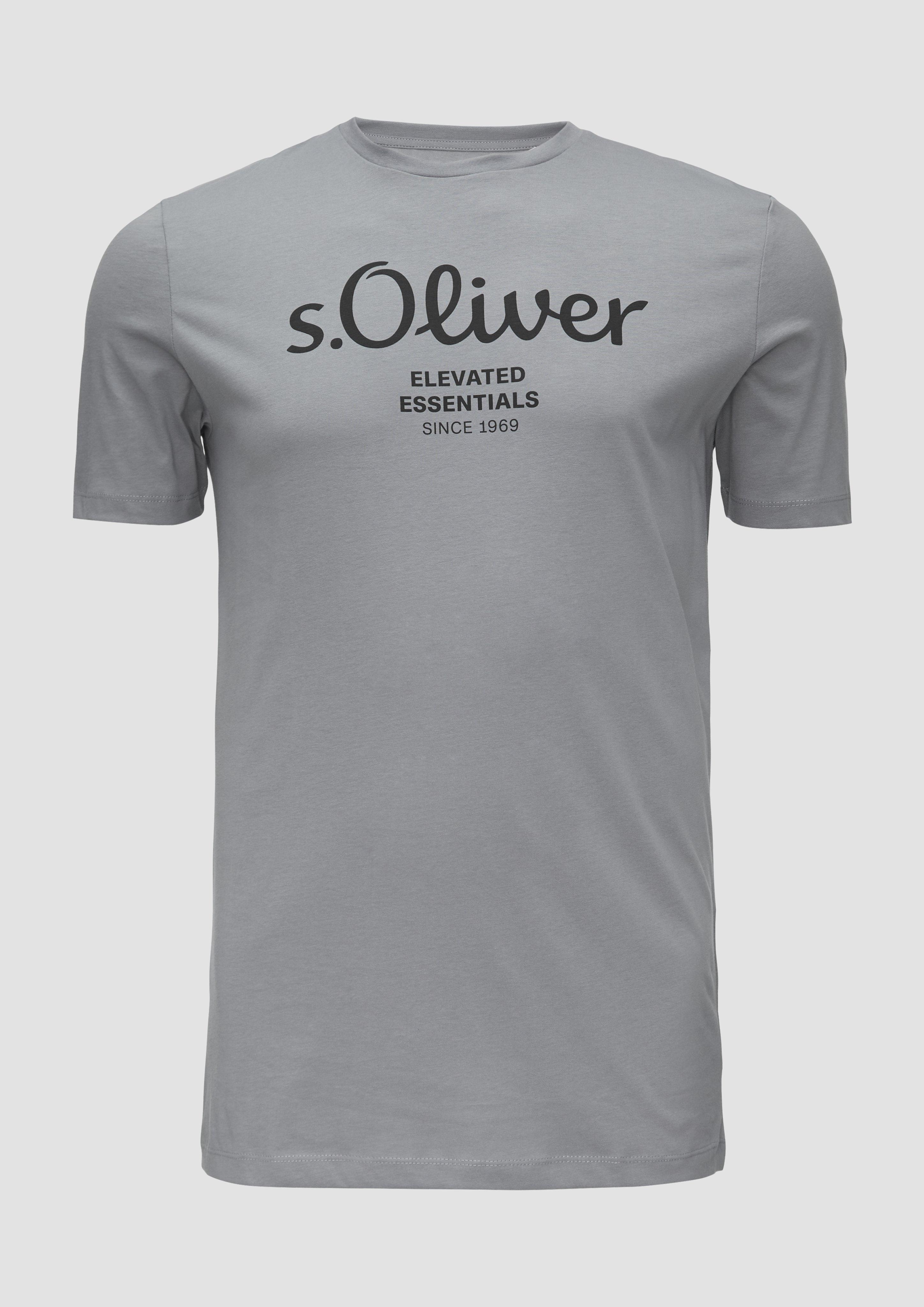 s.Oliver - T-Shirt mit Logo-Print, Herren, grau