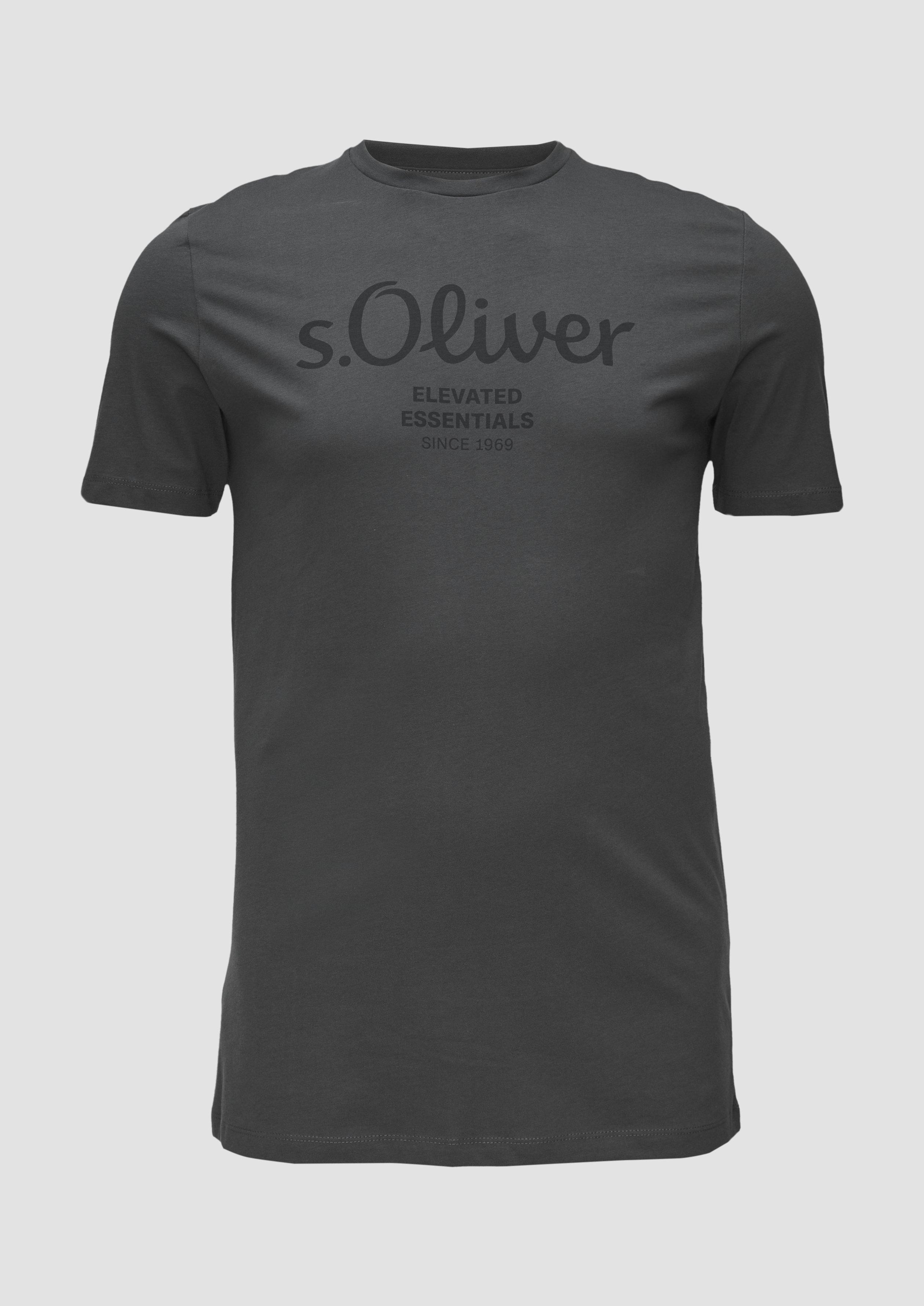 s.Oliver - T-Shirt mit Logo-Print, Herren, grau