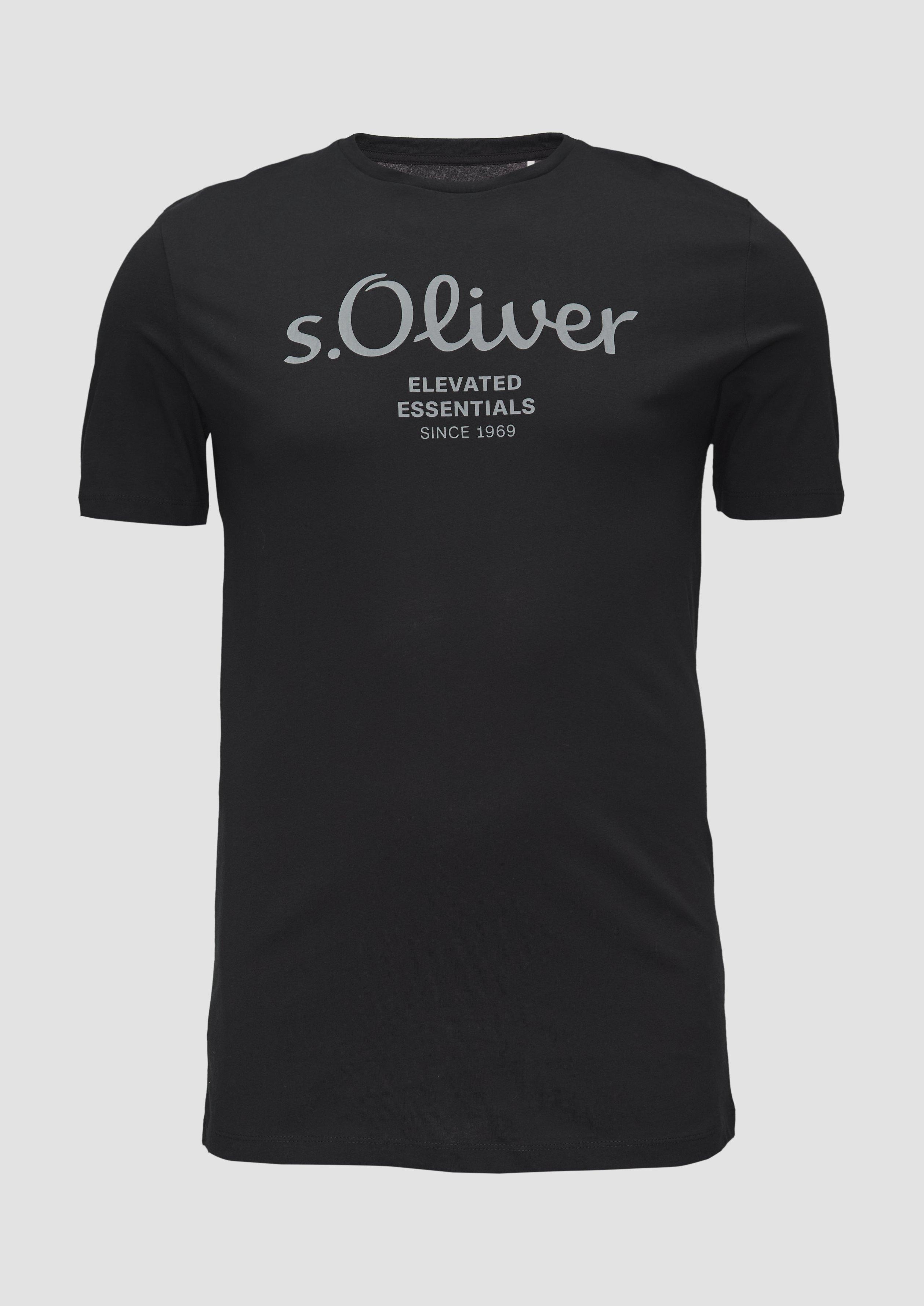 s.Oliver - T-Shirt mit Logo-Print, Herren, schwarz