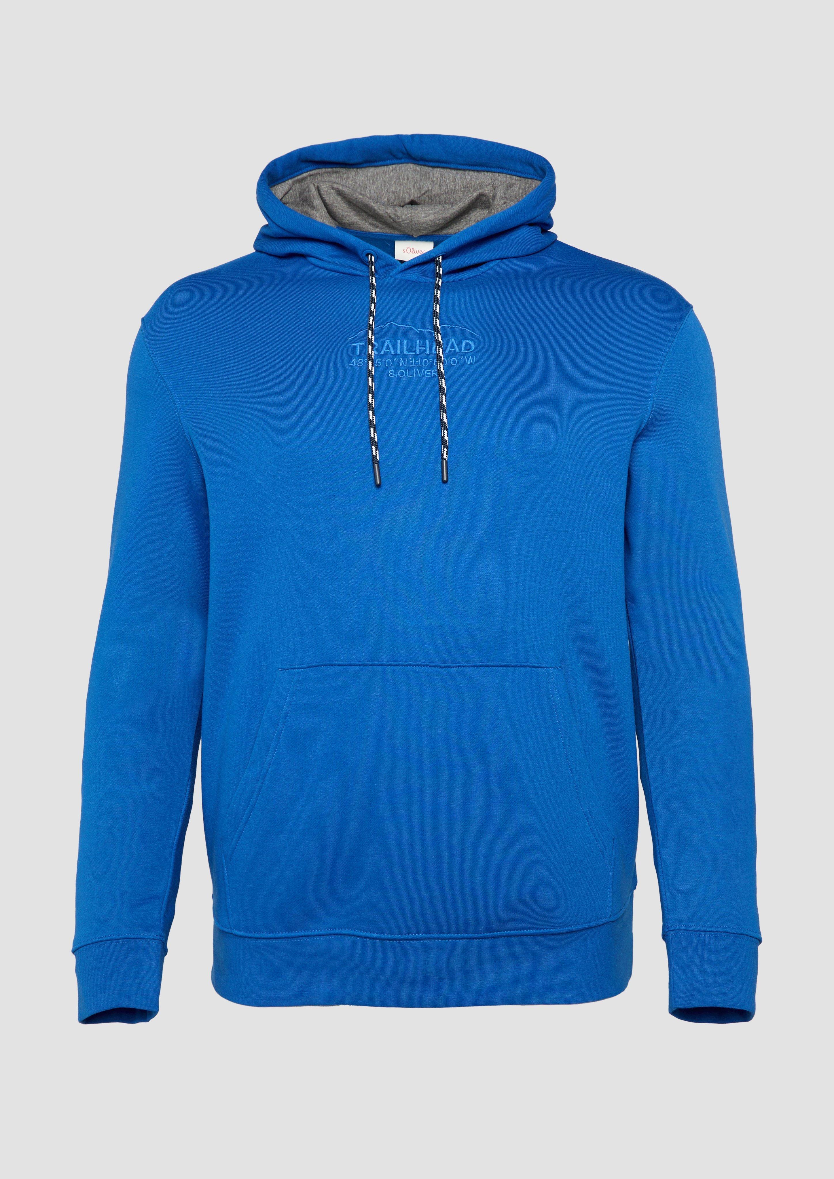 s.Oliver - Hoodie mit Kängurutasche und Stickerei, Herren, blau