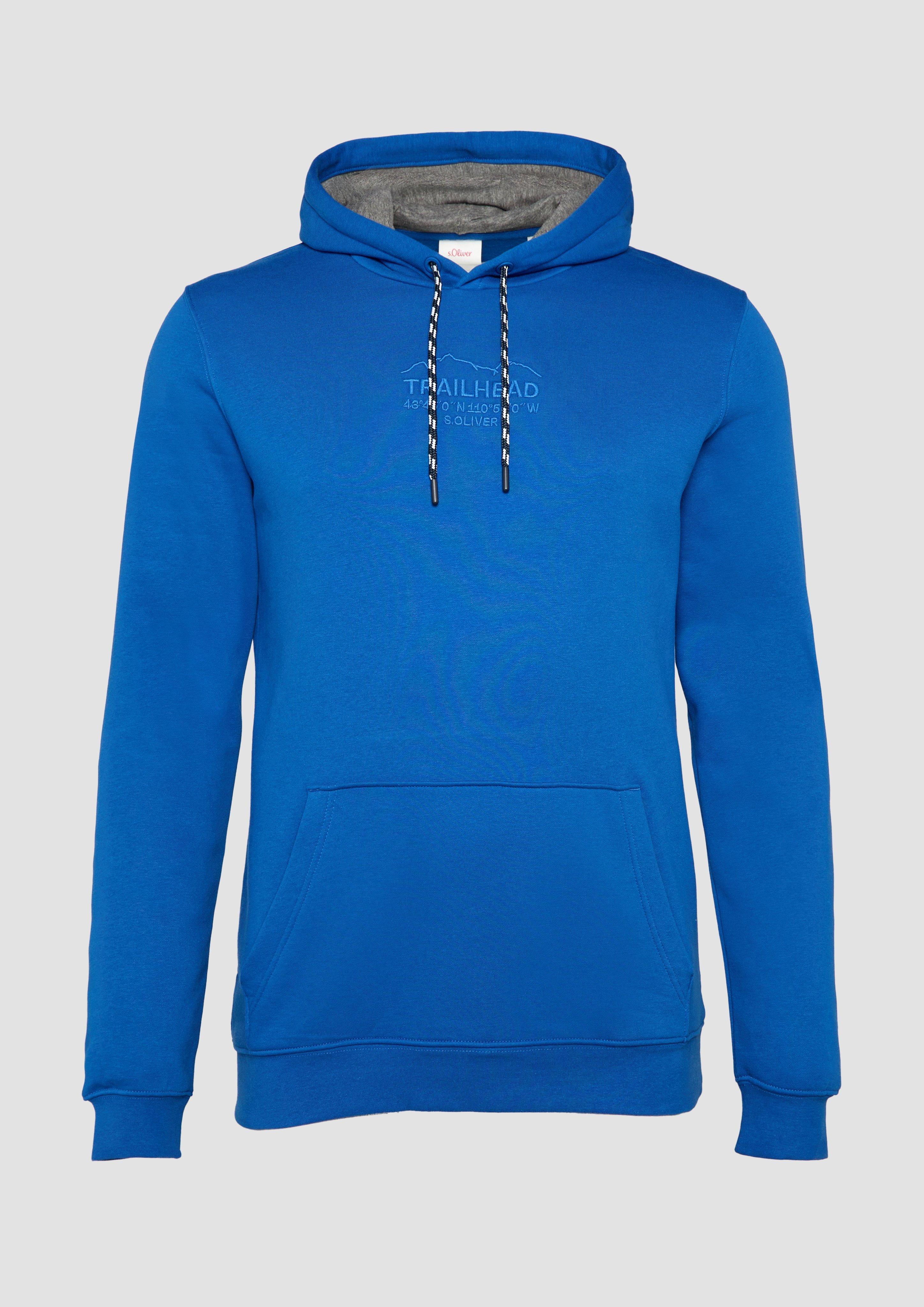 s.Oliver - Hoodie mit Kängurutasche und Stickerei, Herren, blau