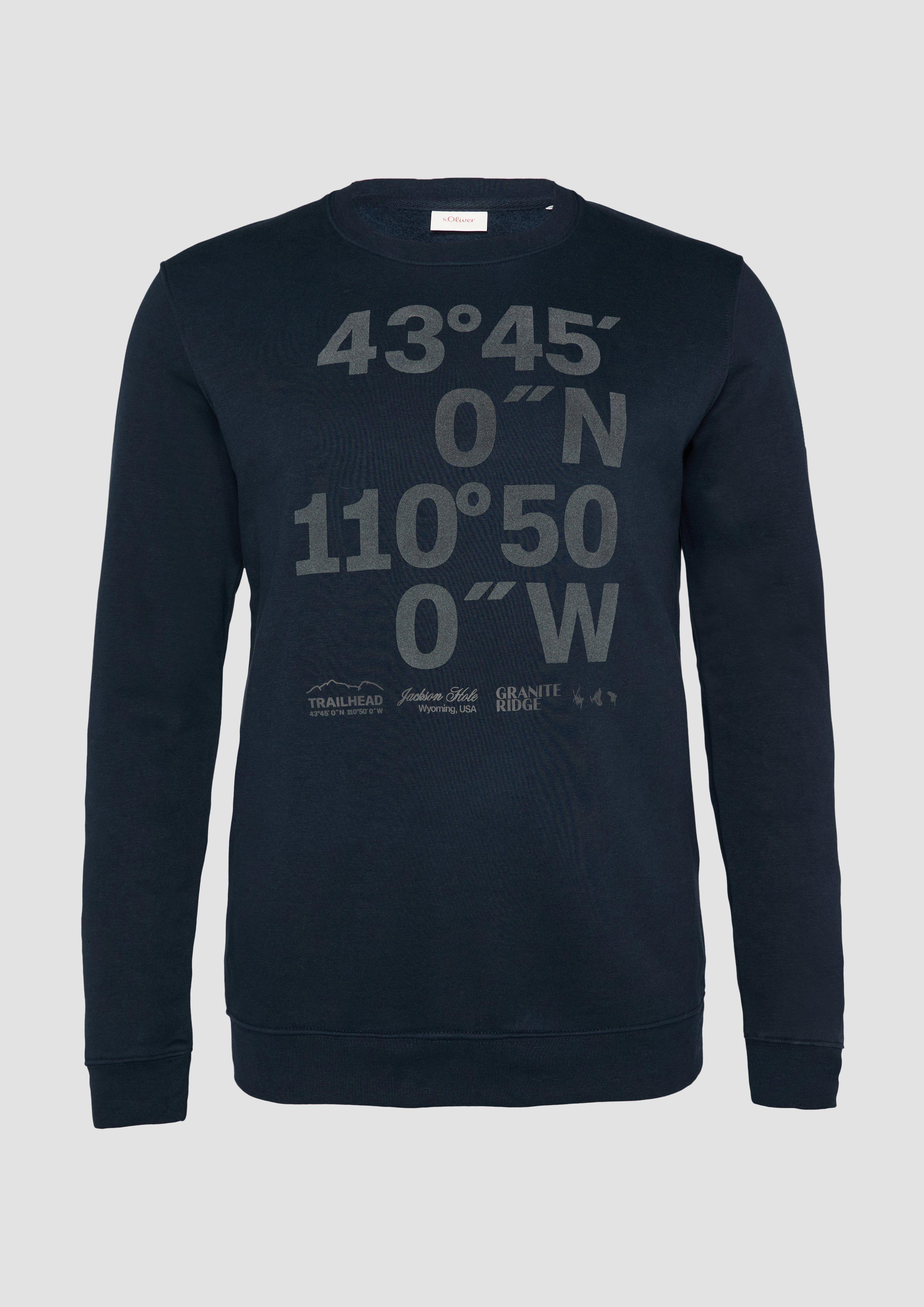 s.Oliver - Sweatshirt mit Koordinaten-Print, Herren, blau