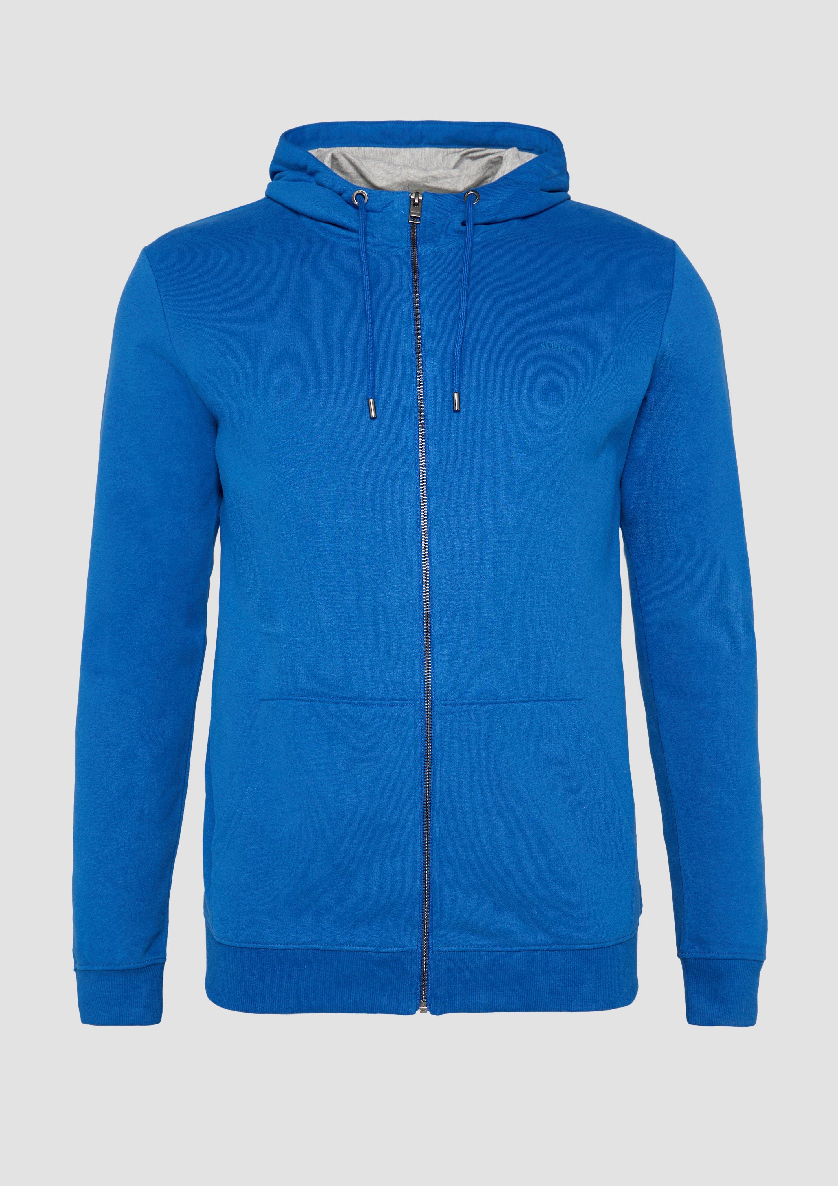 s.Oliver - Sweatshirt-Jacke mit Kapuze und Logo, Herren, blau