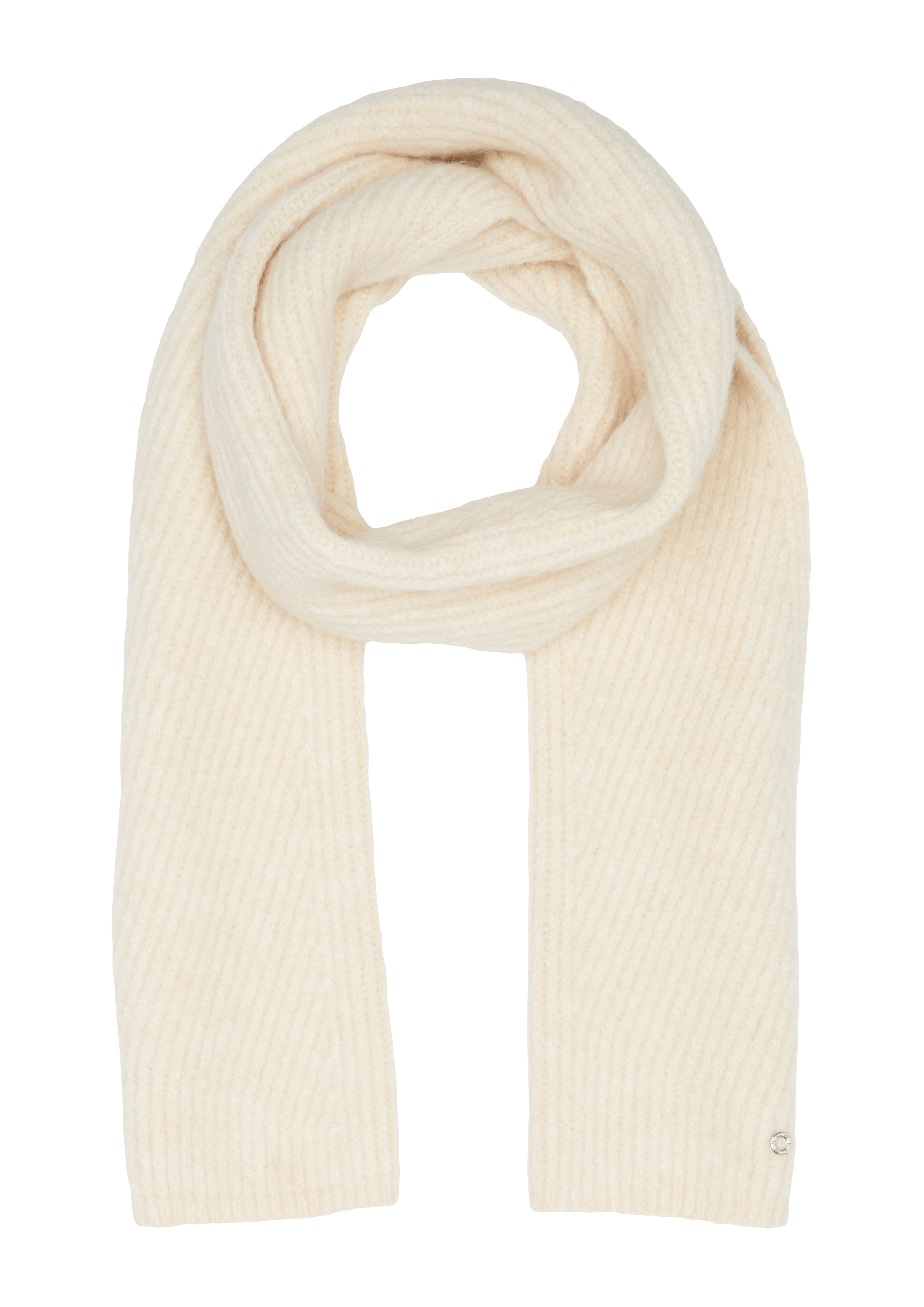 s.Oliver - Strick-Schal mit Fischgrätenmuster und Logo-Ring, Damen, Beige