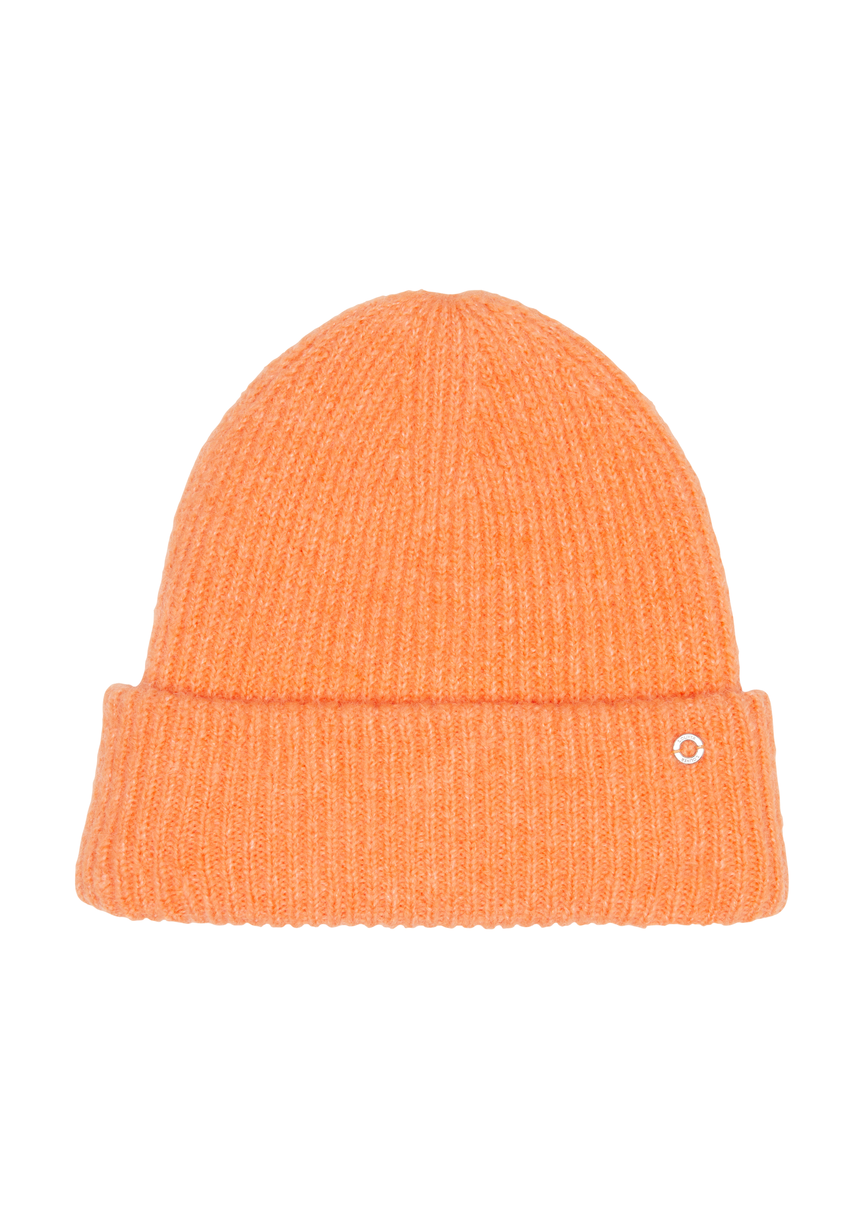 s.Oliver - Beanie mit Umschlag und Logo-Detail, Damen, Orange