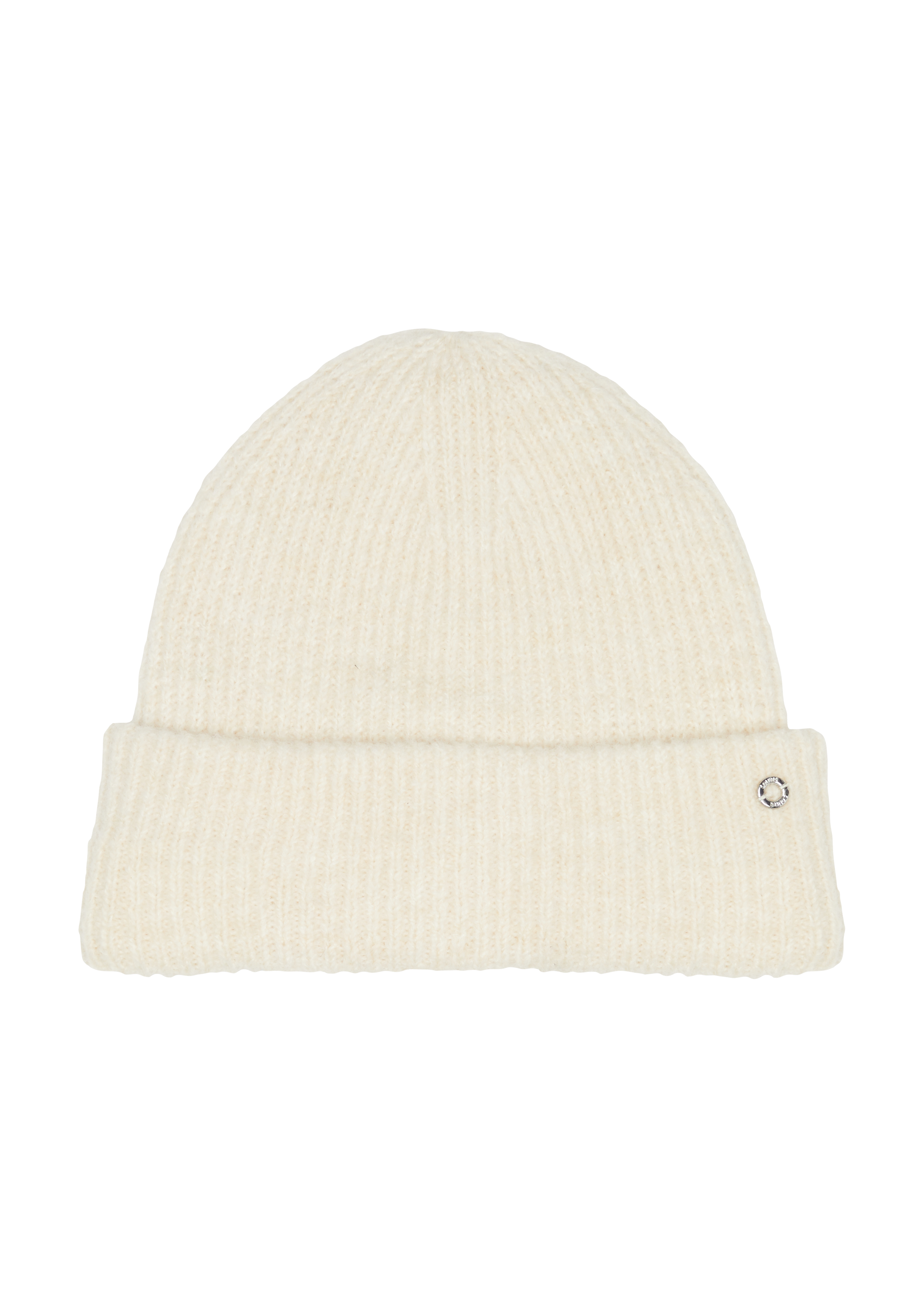 s.Oliver - Beanie mit Umschlag und Logo-Detail, Damen, Beige