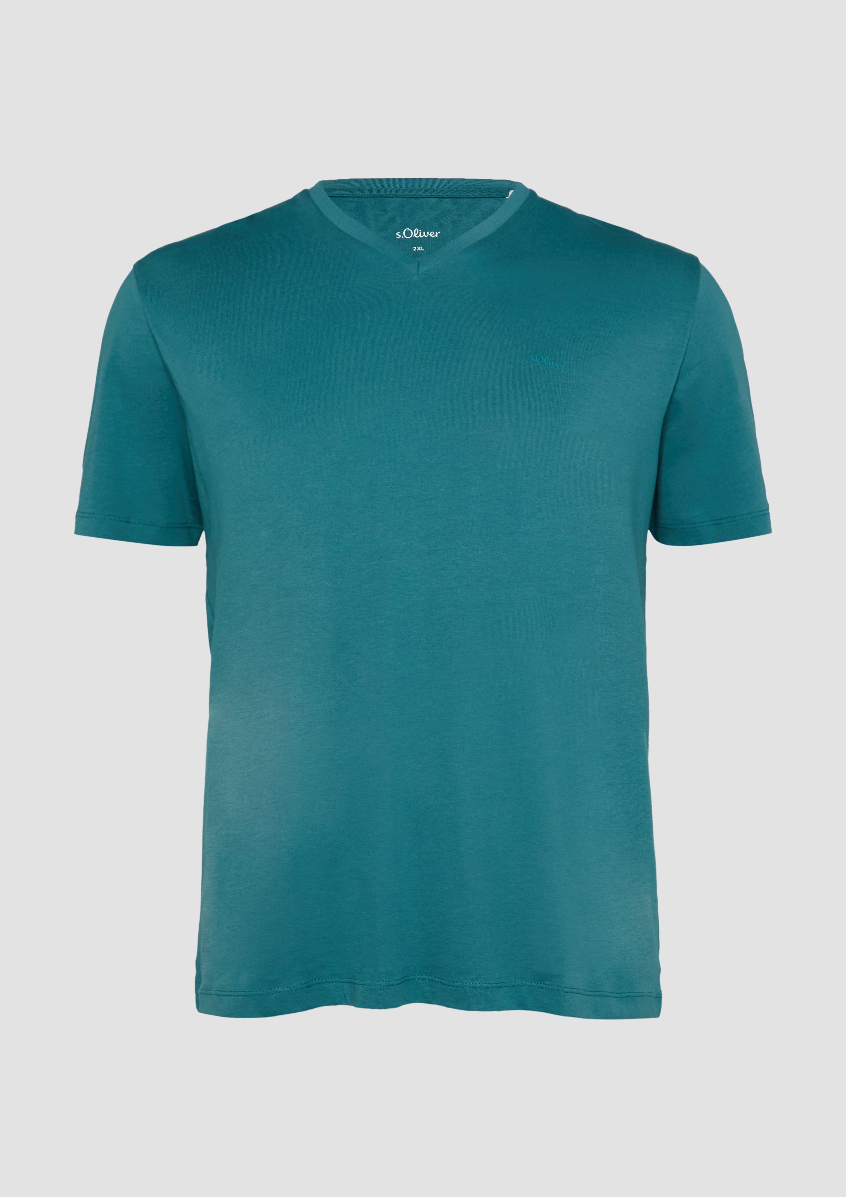 Thumbnail - s.Oliver - Jerseyshirt mit Logo und V-Ausschnitt, Herren, Blau
