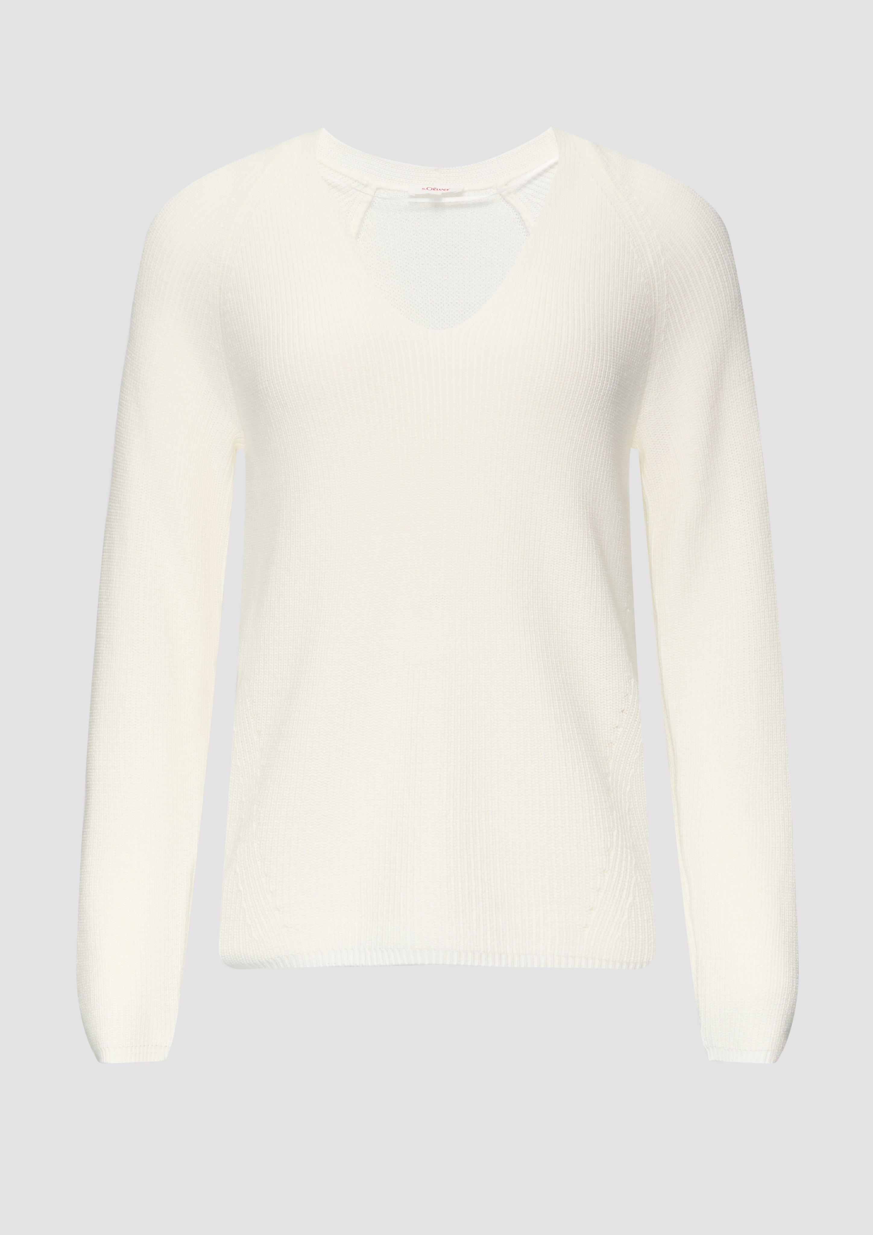 s.Oliver - Strickpullover mit V-Ausschnitt und Raglan-Ärmeln, Damen, creme