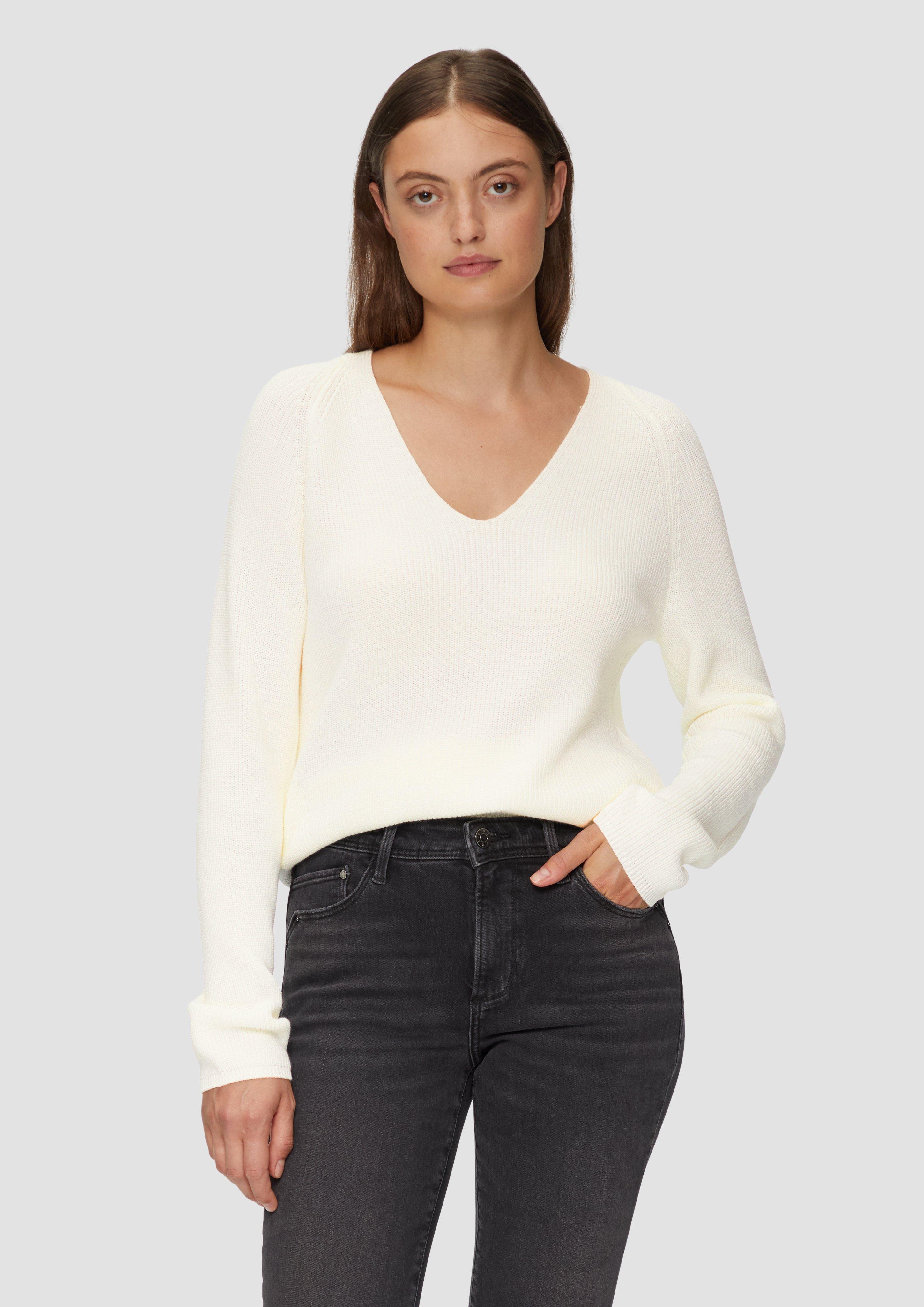 S.Oliver Strickpullover mit V-Ausschnitt und Raglan-Ärmeln