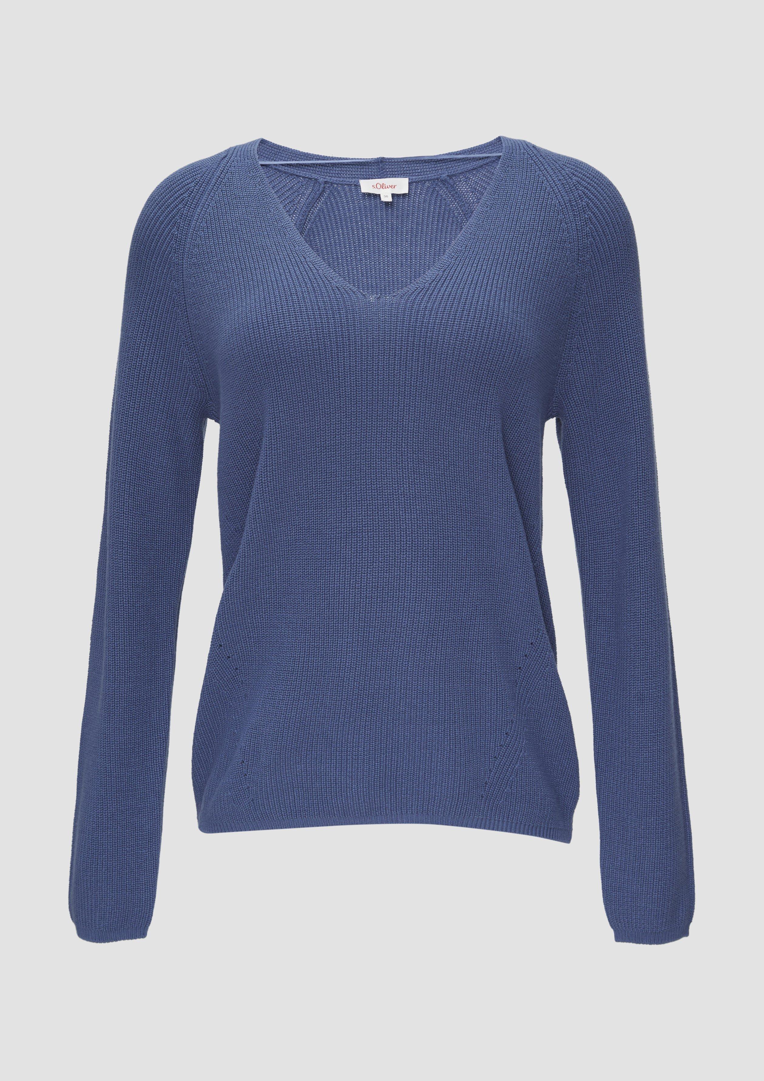 s.Oliver - Strickpullover mit V-Ausschnitt und Raglan-Ärmeln, Damen, blau