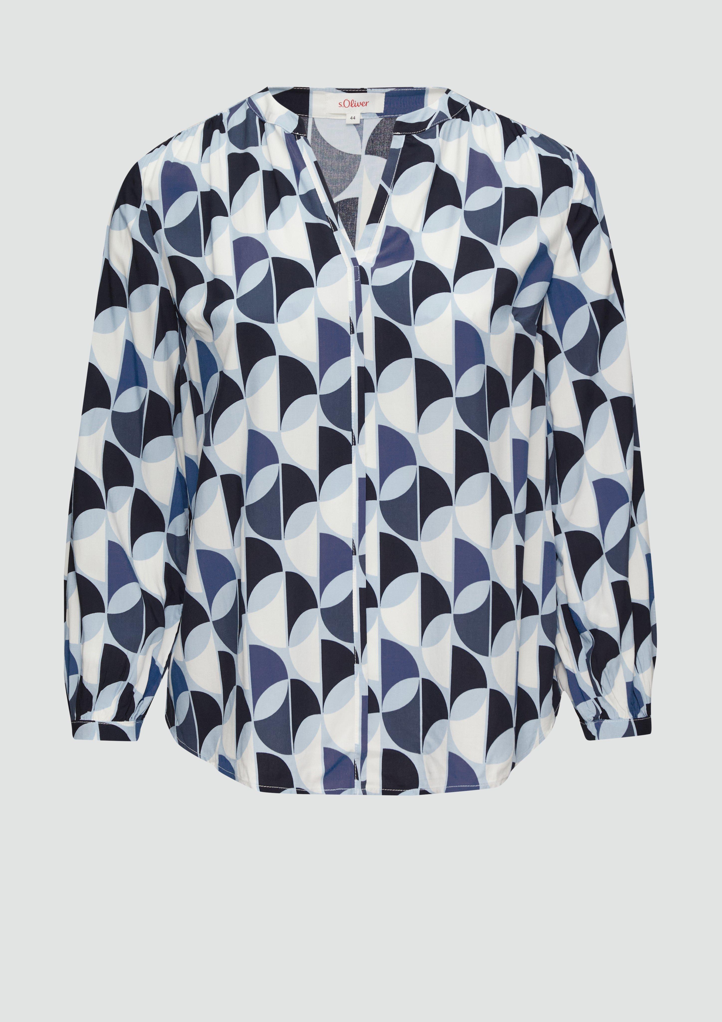 Thumbnail - s.Oliver - Viskose-Bluse mit Raffdetails und All-over-Print, Damen, blau|mehrfarbig