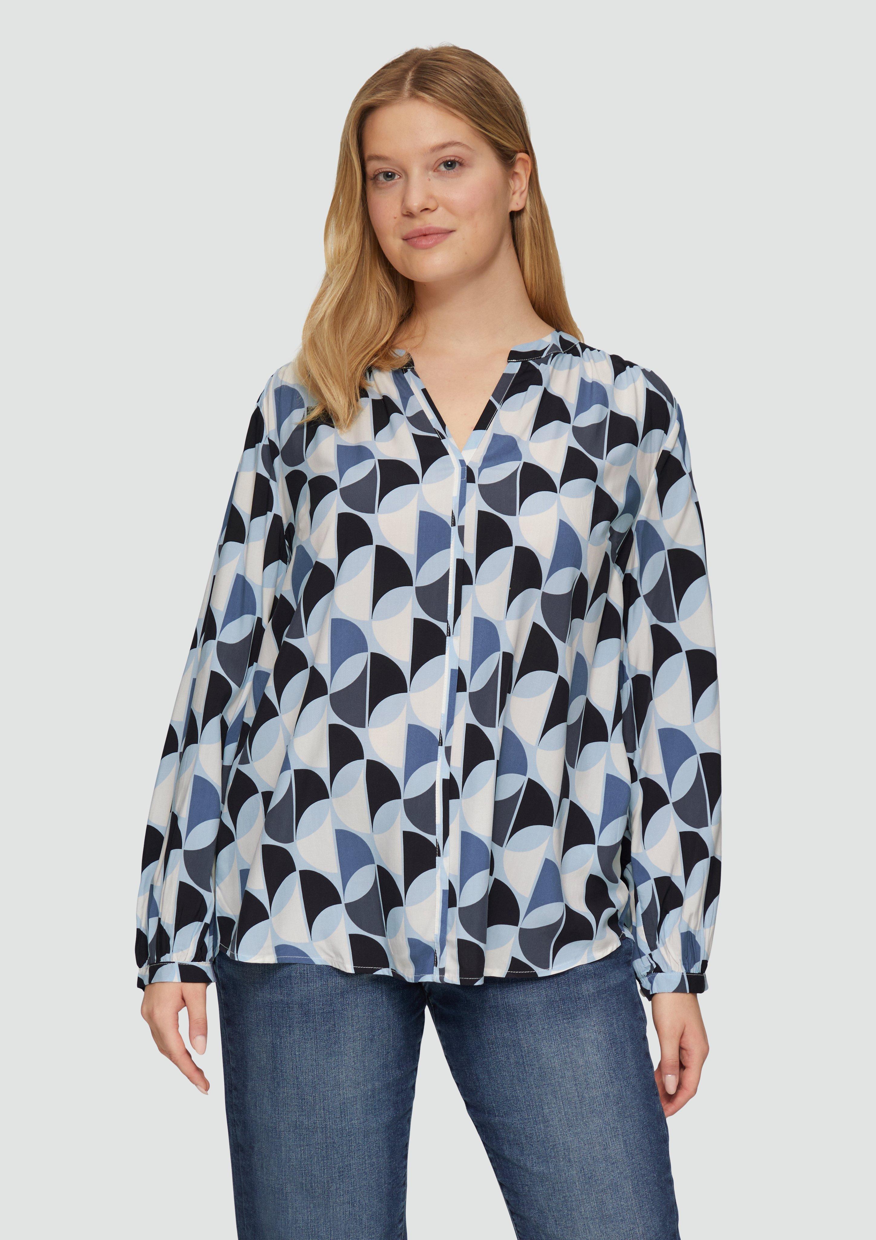 S.Oliver Viskose-Bluse mit Raffdetails und All-over-Print