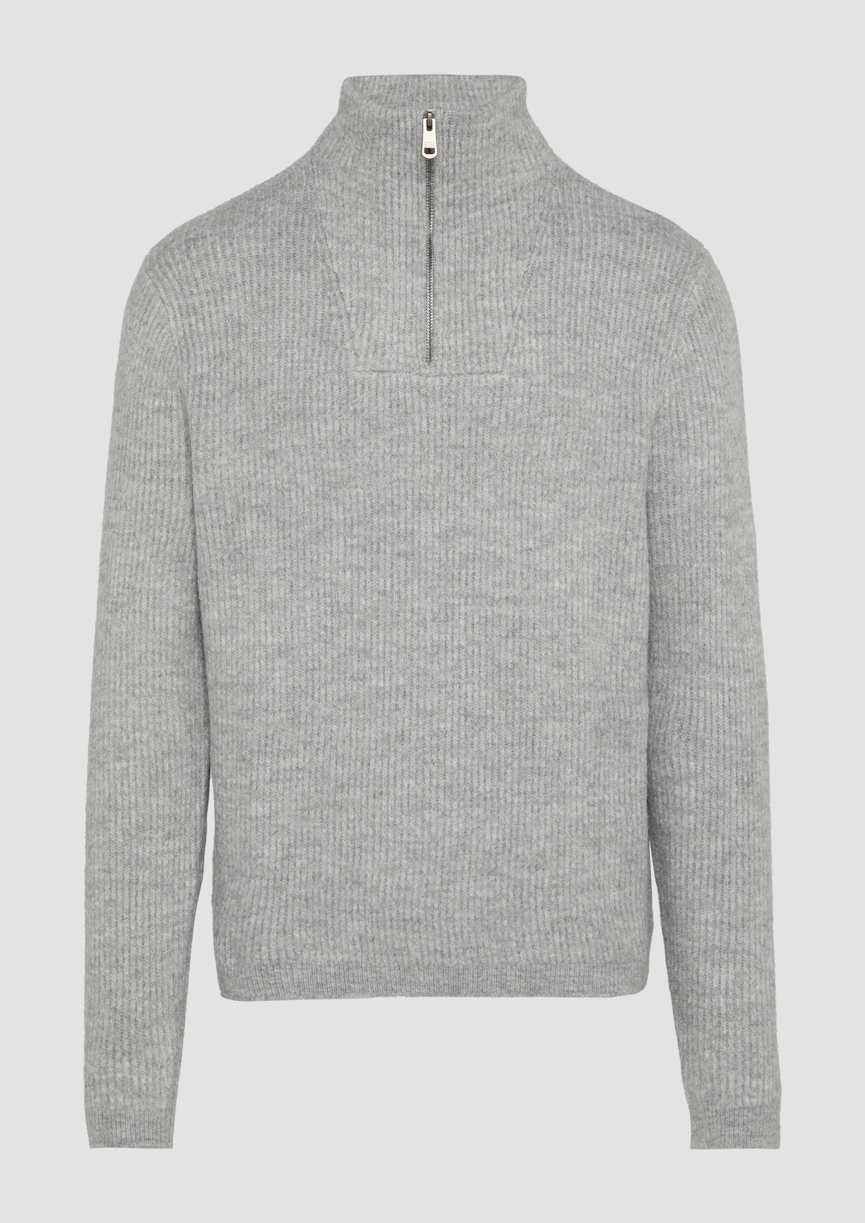 QS - Strick-Troyer mit Rippstruktur, Herren, grau