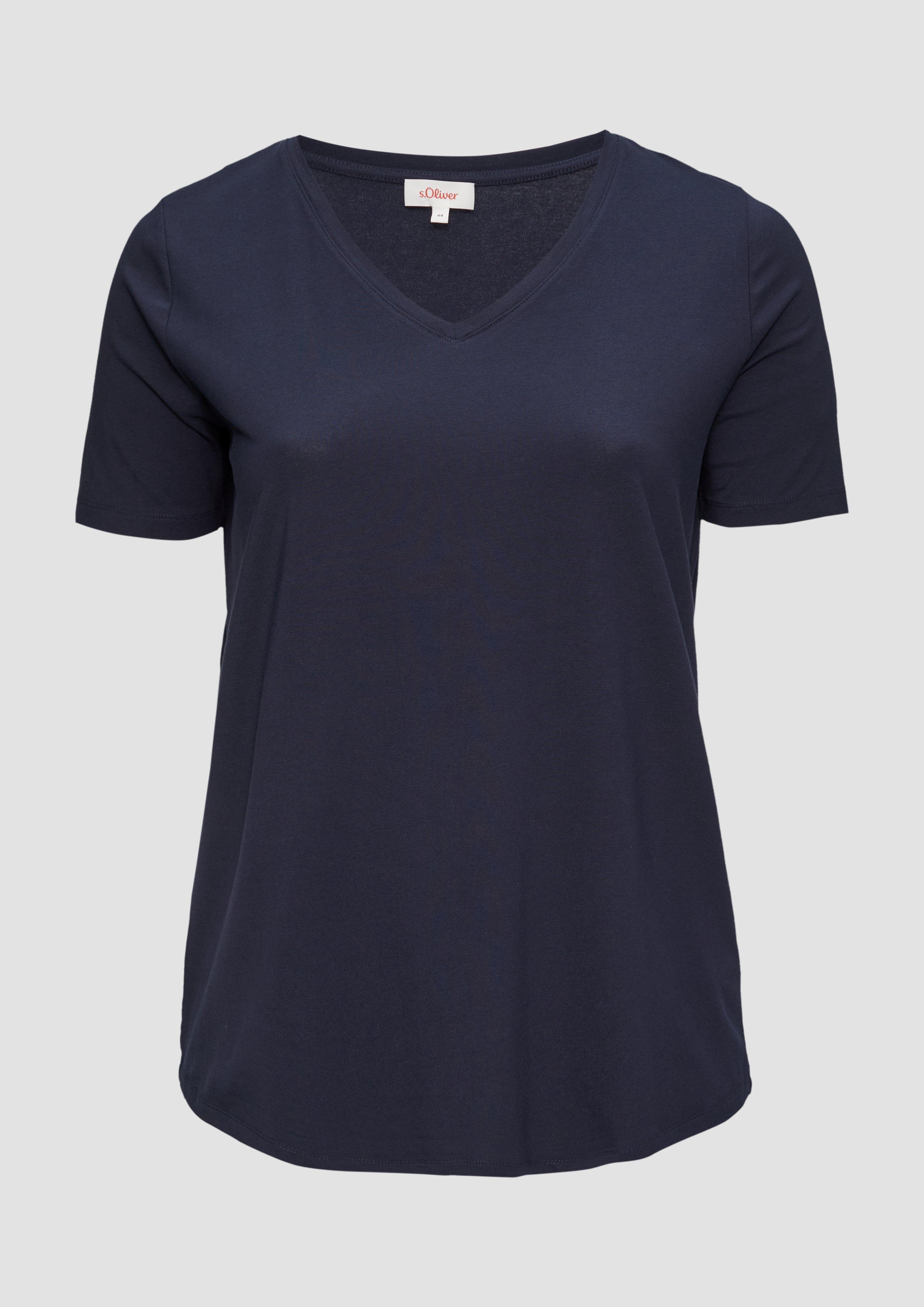 s.Oliver - T-Shirt mit V-Ausschnitt, Damen, blau