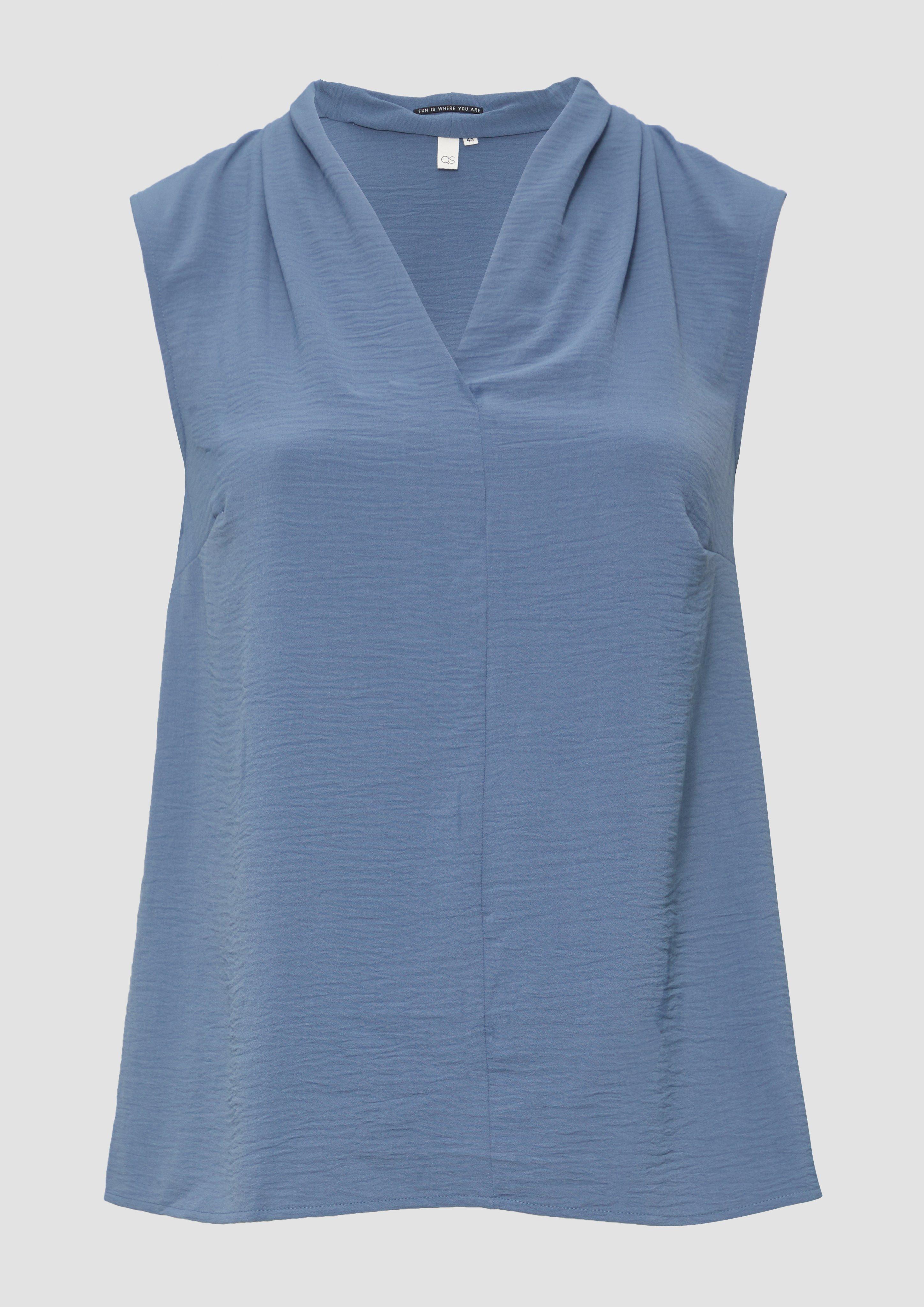 QS - Ärmellose Bluse aus Crêpe, Damen, blau