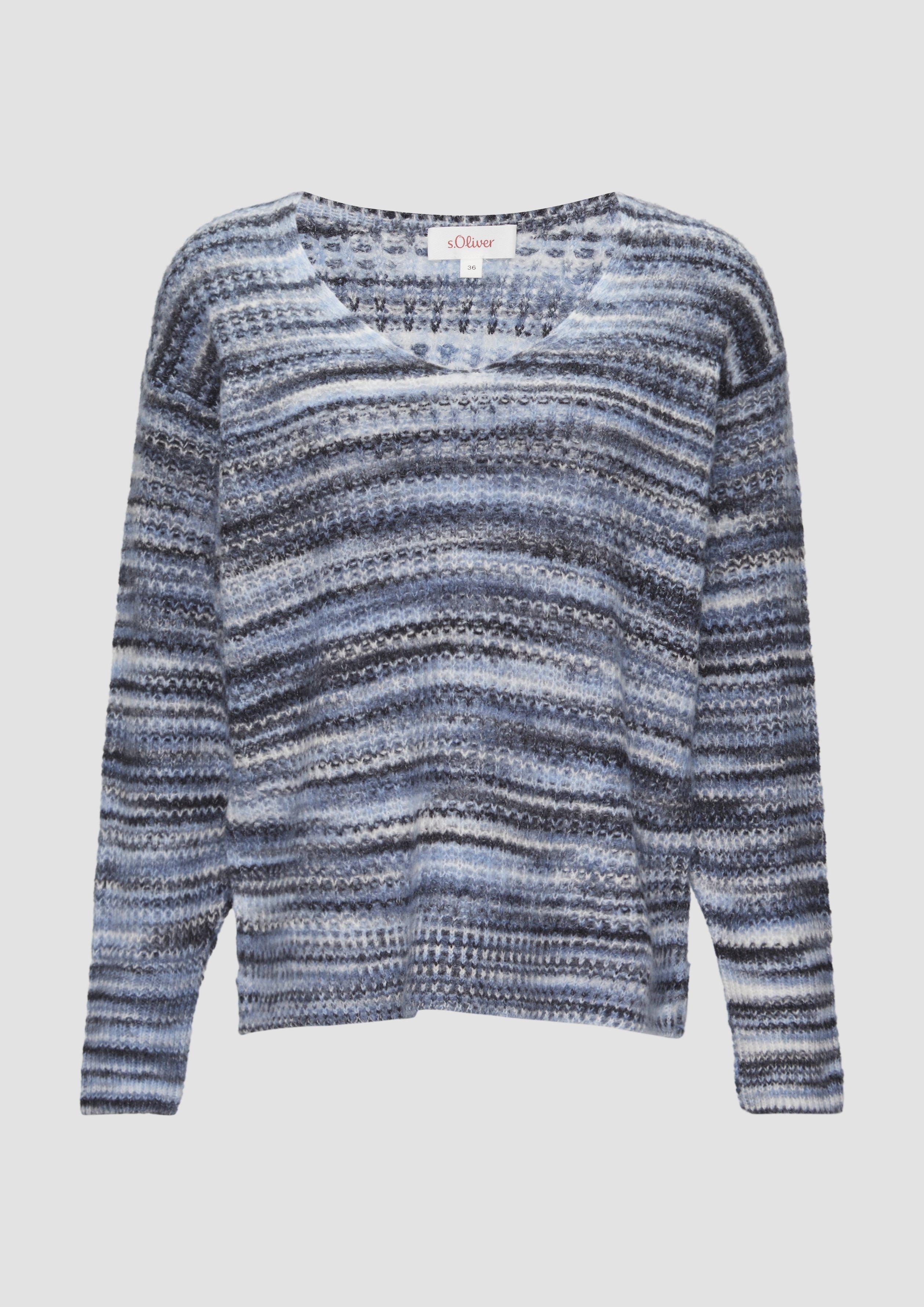 s.Oliver - Locker geschnittener Strickpullover in Streifen-Optik, Damen, blau