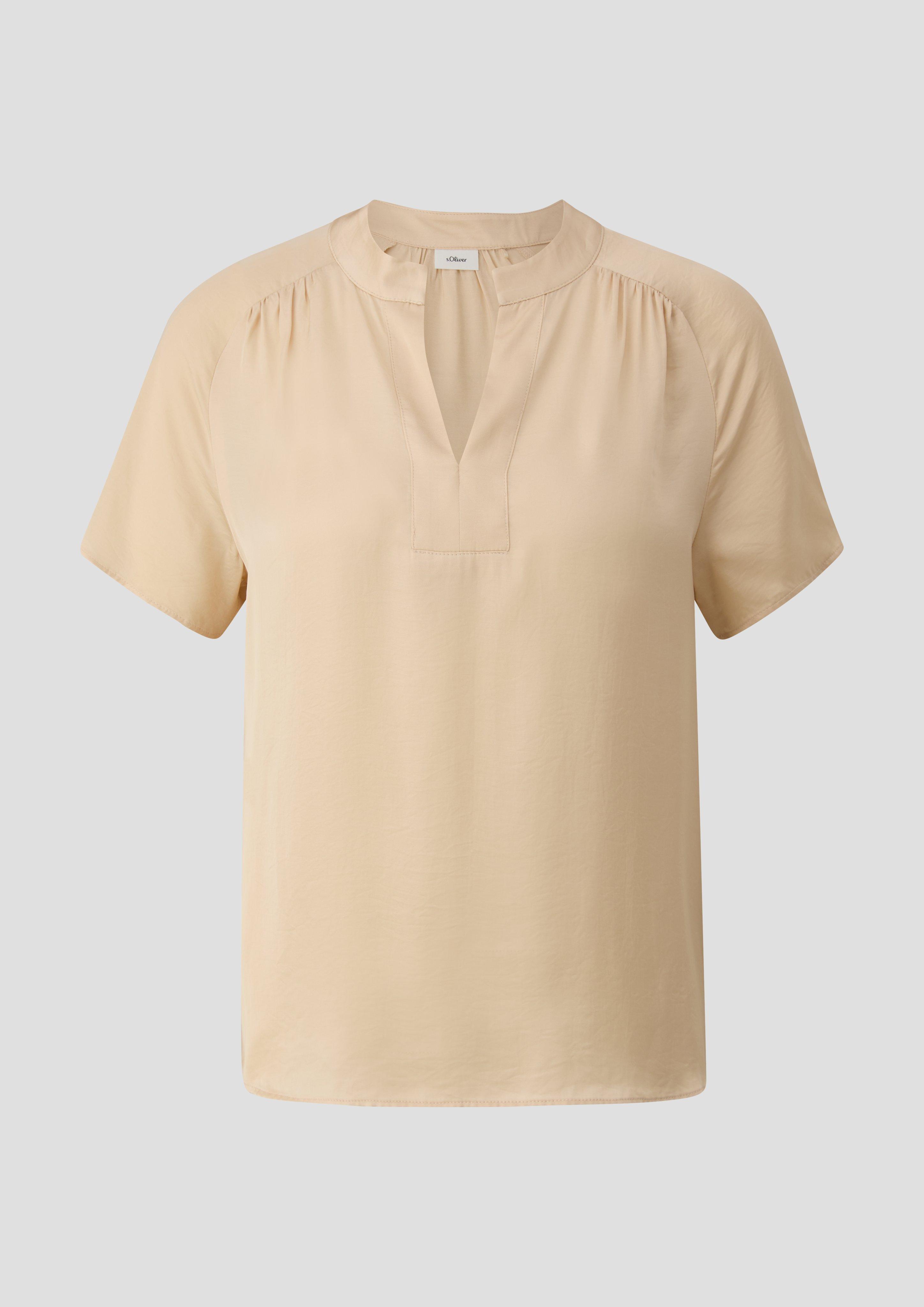 s.Oliver - Viskose-Bluse mit Tunika-Ausschnitt, Damen, Beige