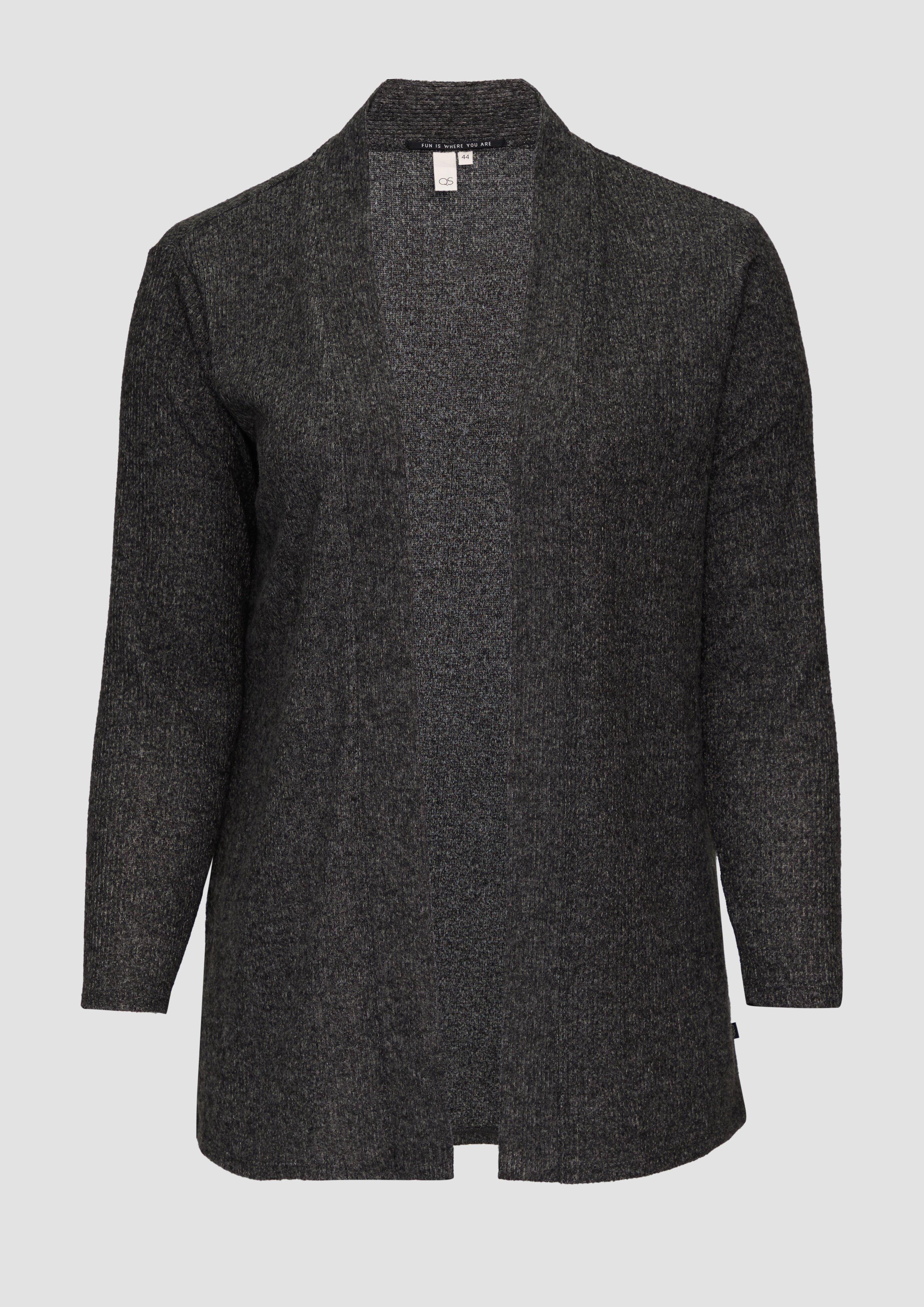 QS - Gerippter Long-Cardigan in melierter Optik, Damen, grau